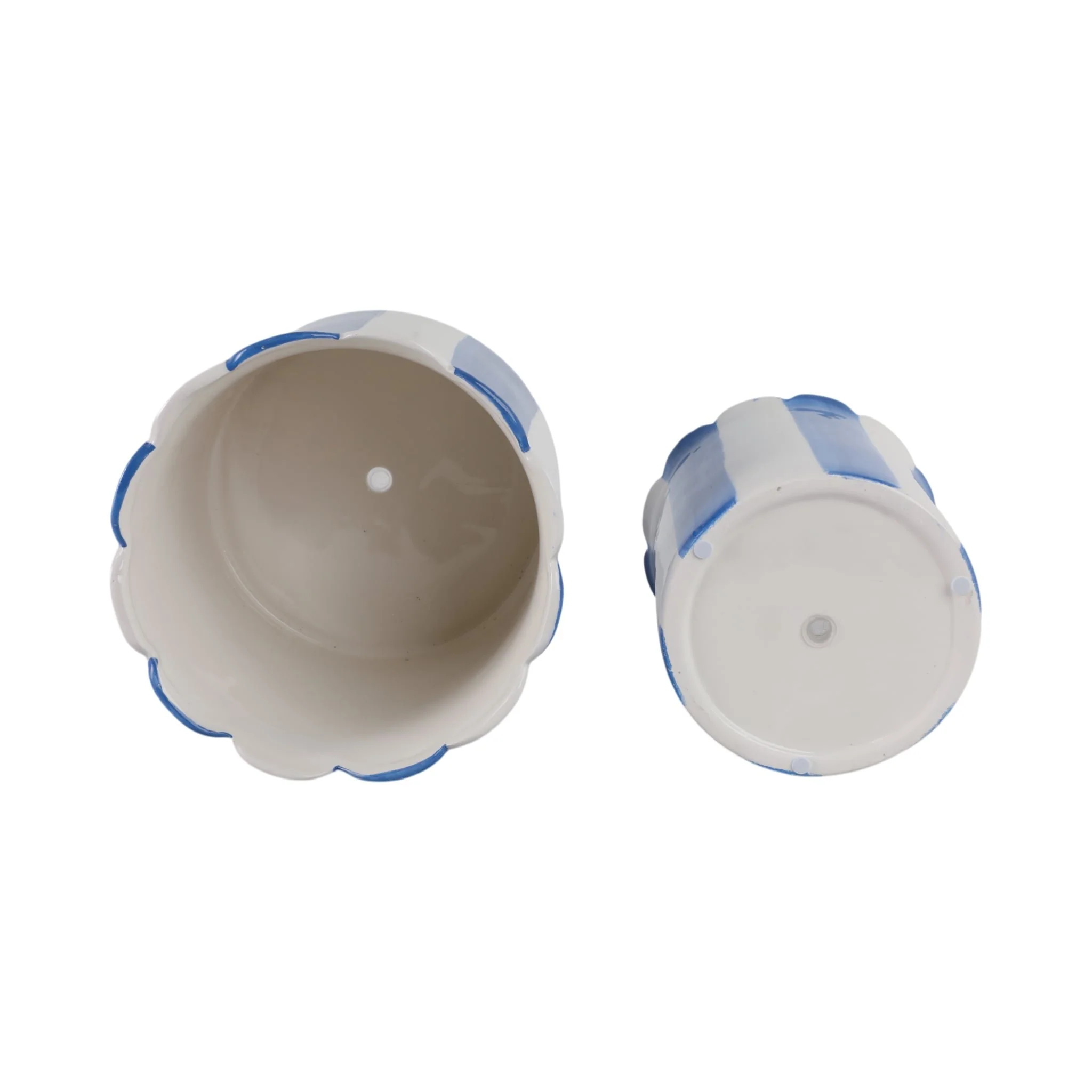S/2 6/8" Striped Scallop Edge Planters, White/blue - Image 7