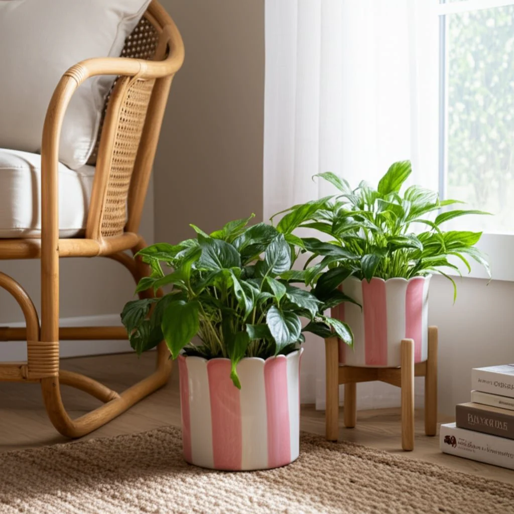 S/2 6/8" Striped Scallop Edge Planters, White/pink - Image 11