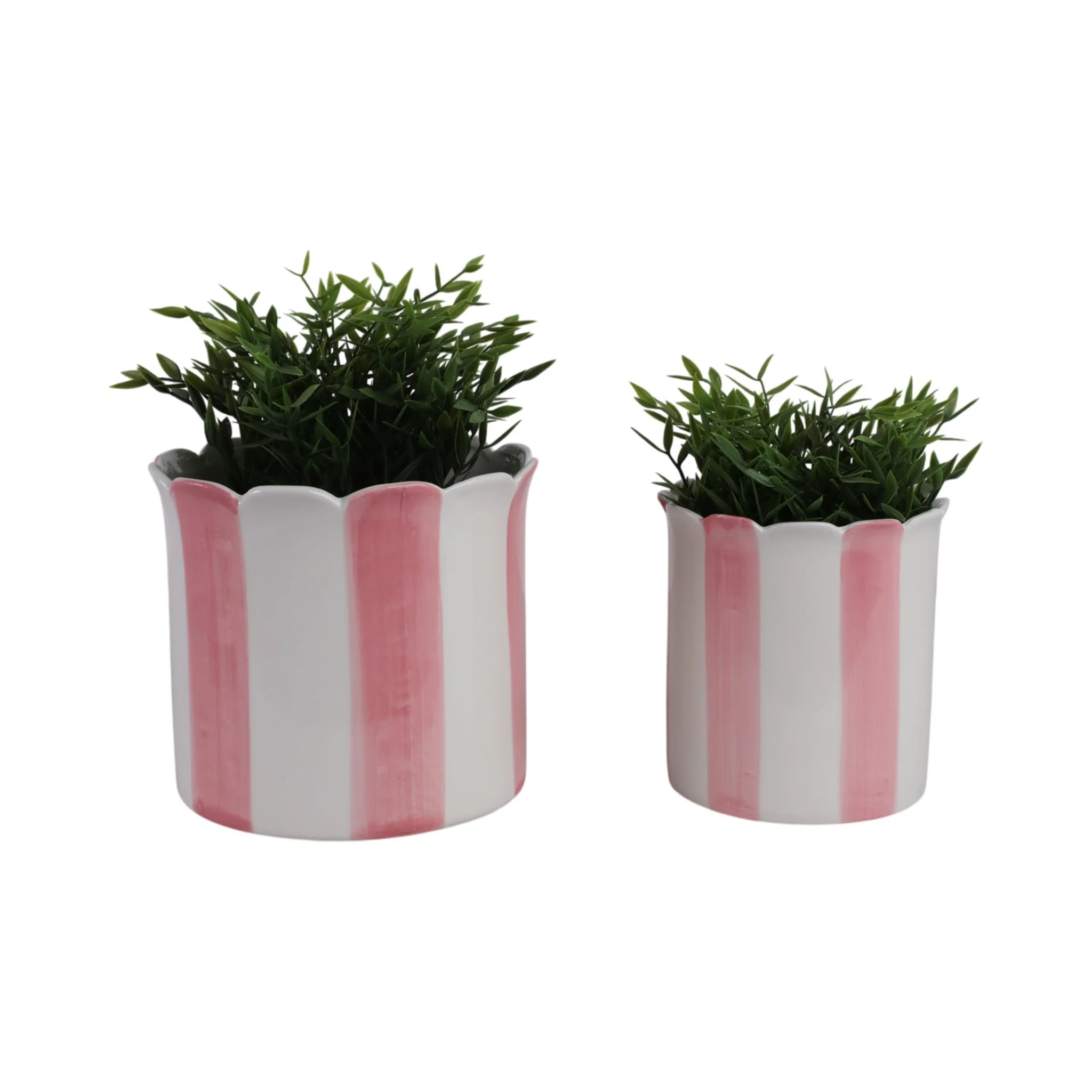 S/2 6/8" Striped Scallop Edge Planters, White/pink - Image 2