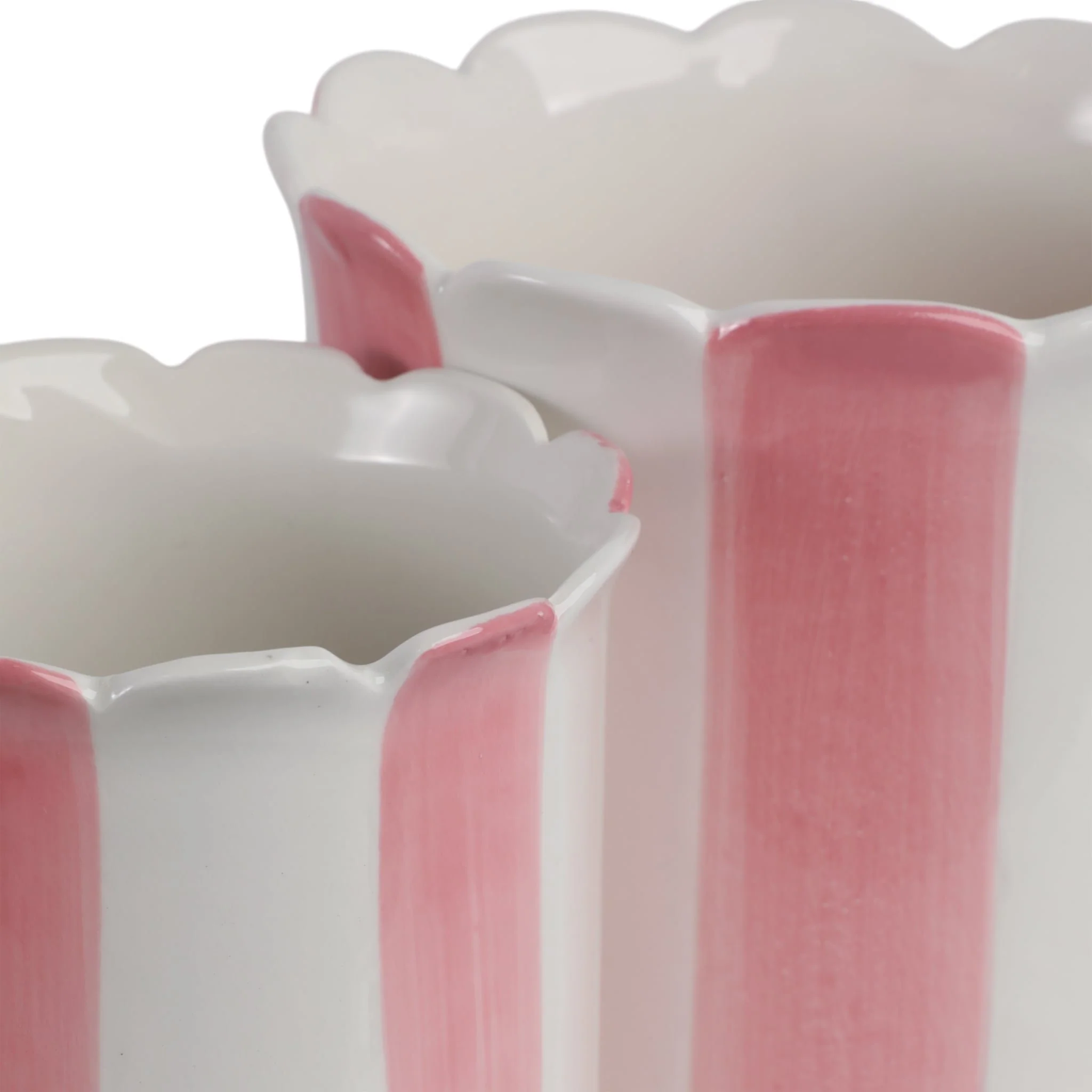 S/2 6/8" Striped Scallop Edge Planters, White/pink - Image 6