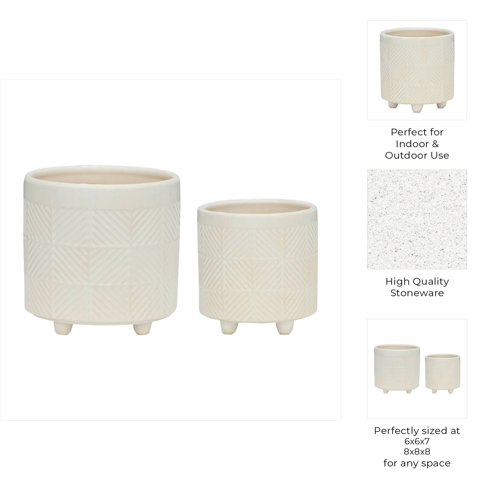 S/2 6/8" Textured Planters, Shiny White - Image 8