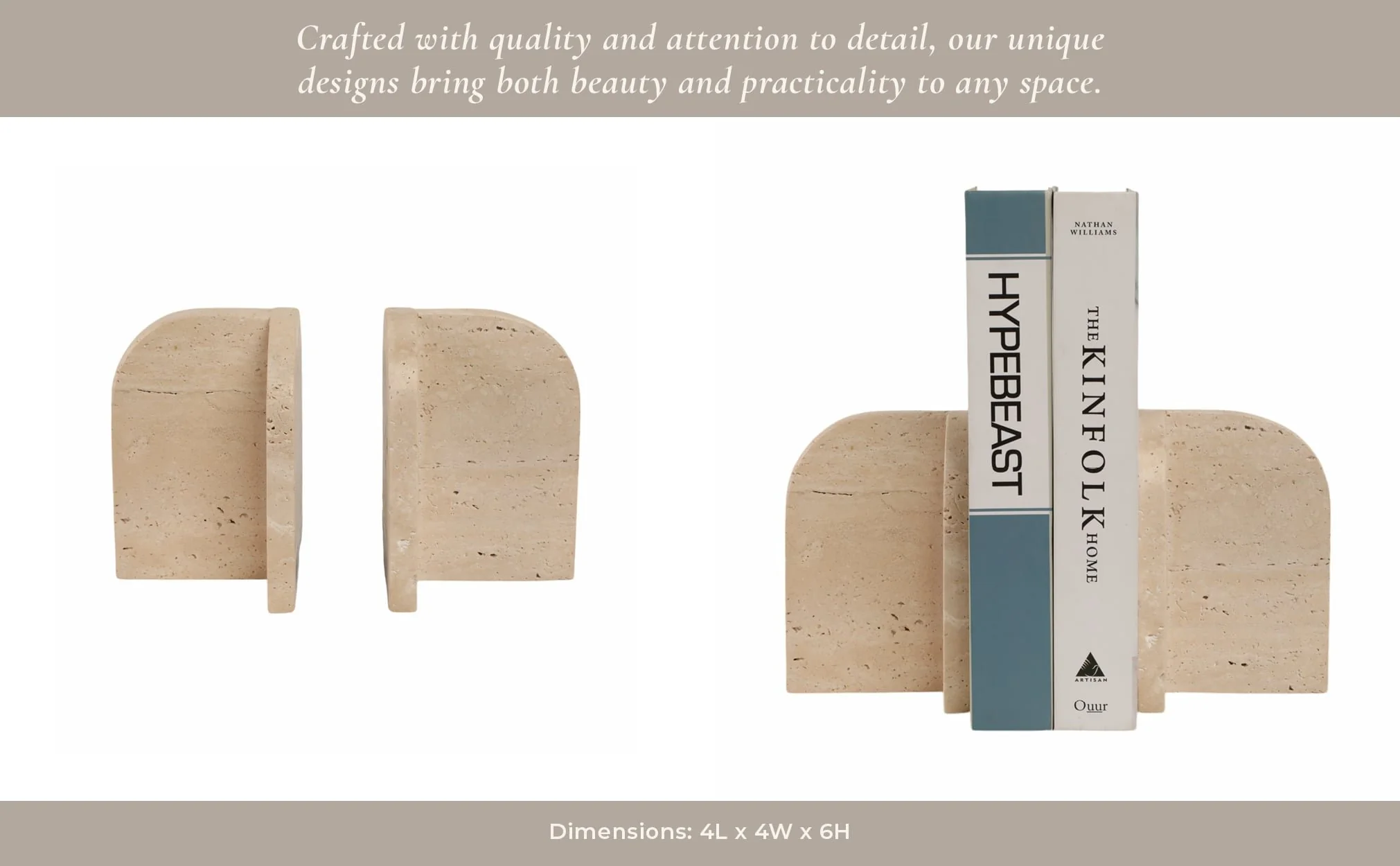S/2 6" Arched Travertine Bookends, Tan - Image 10