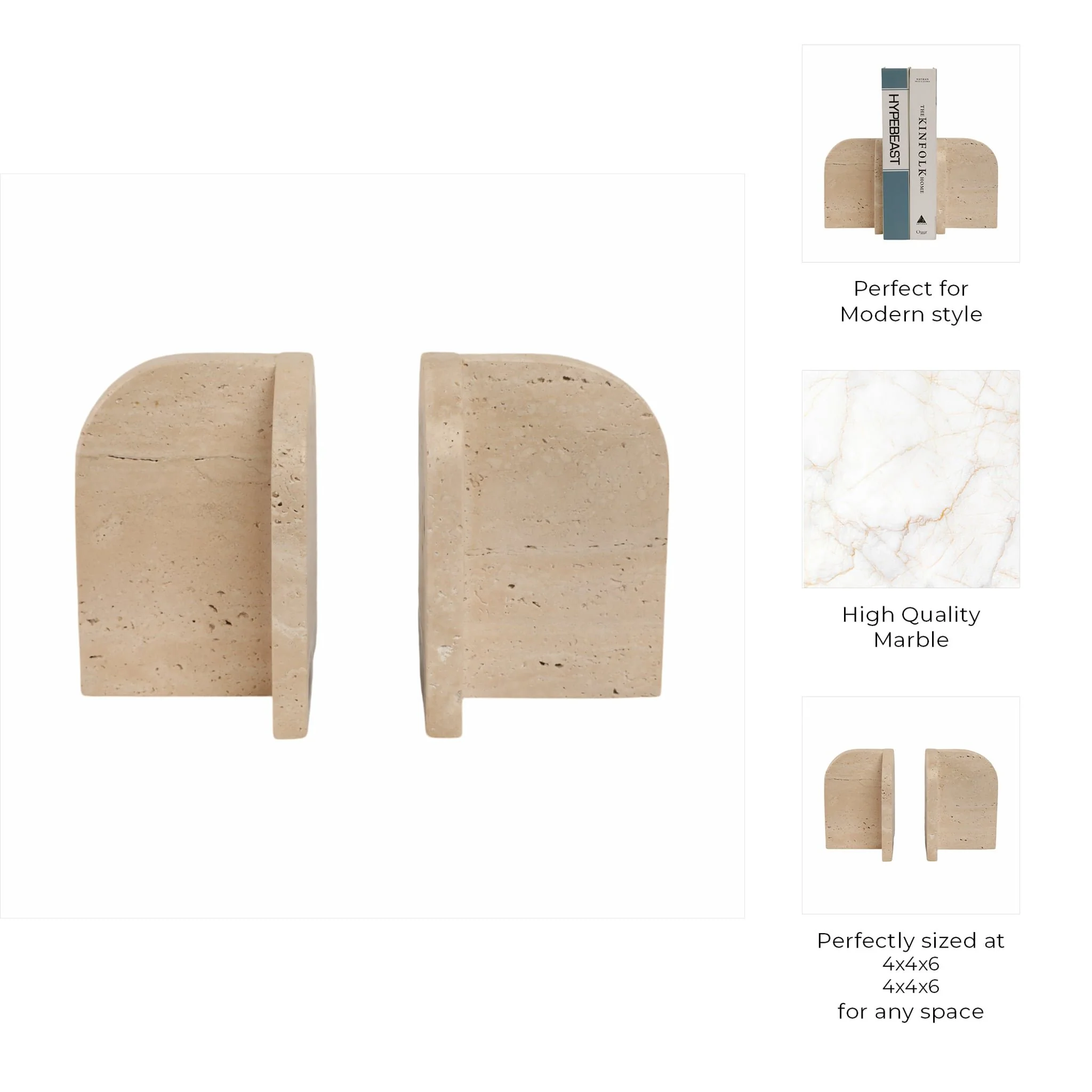 S/2 6" Arched Travertine Bookends, Tan - Image 8