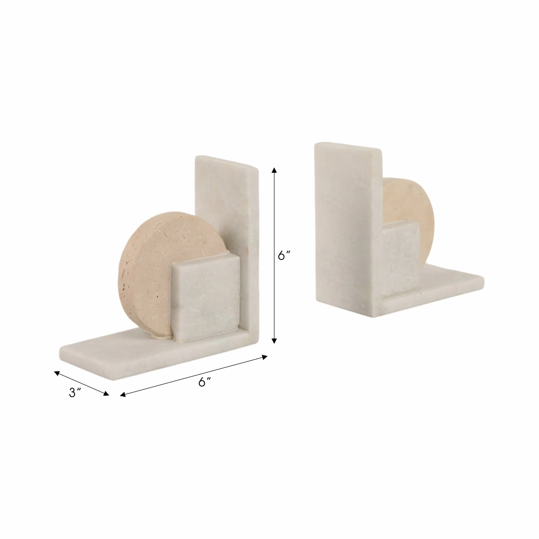 S/2 6" Geometric Travertine & Marble Bookends, Mul - Image 7