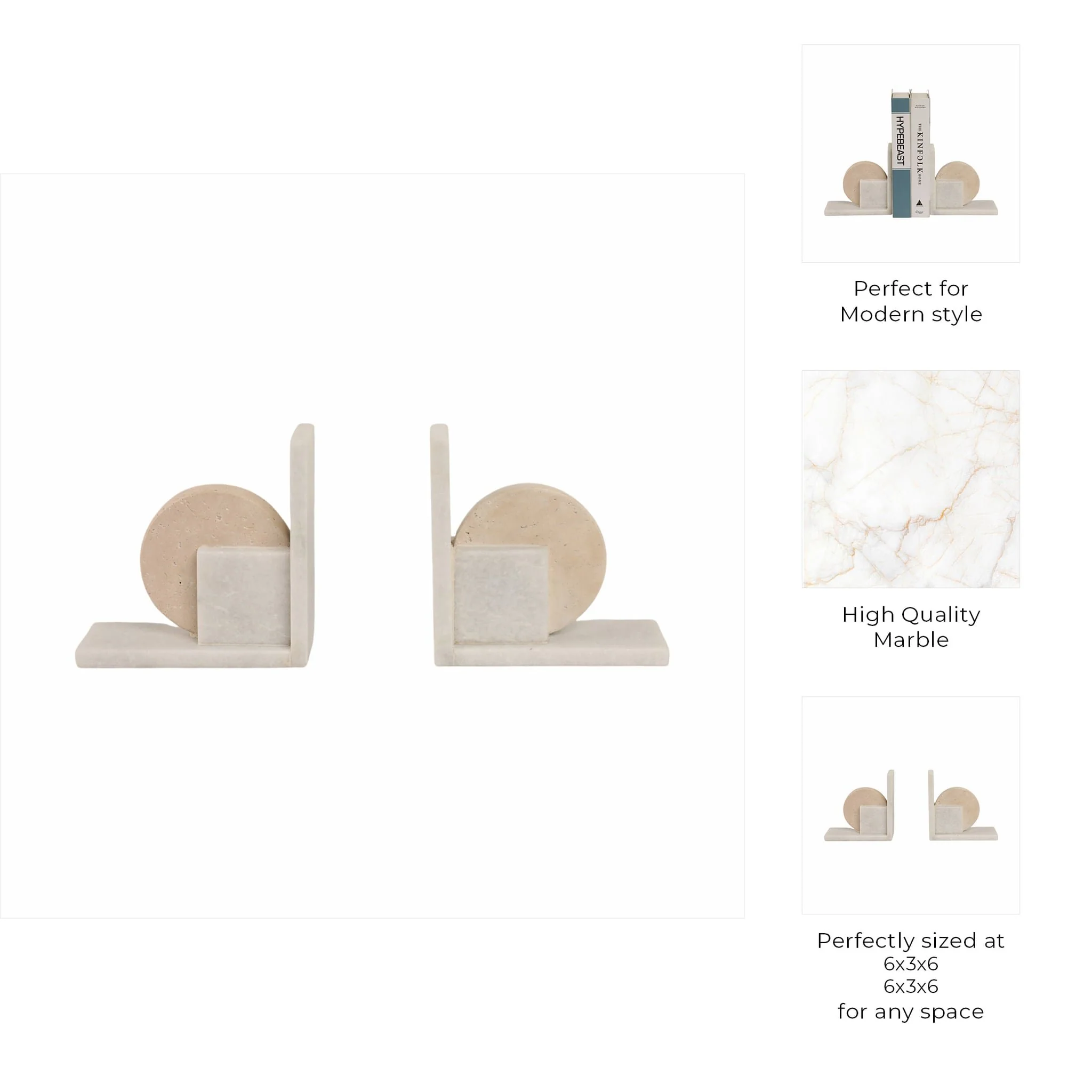 S/2 6" Geometric Travertine & Marble Bookends, Mul - Image 8