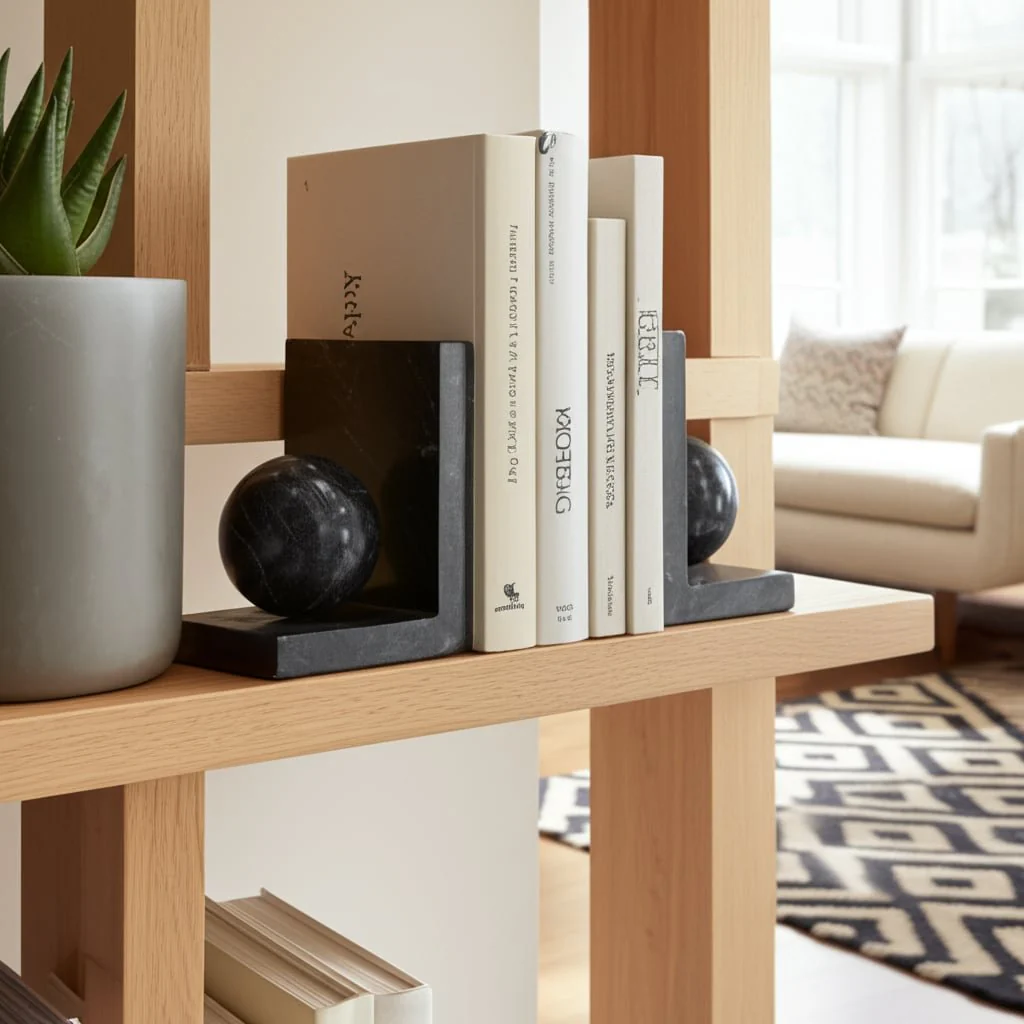 S/2 6" Marble Bookend With 3" Orb, Black - Image 11