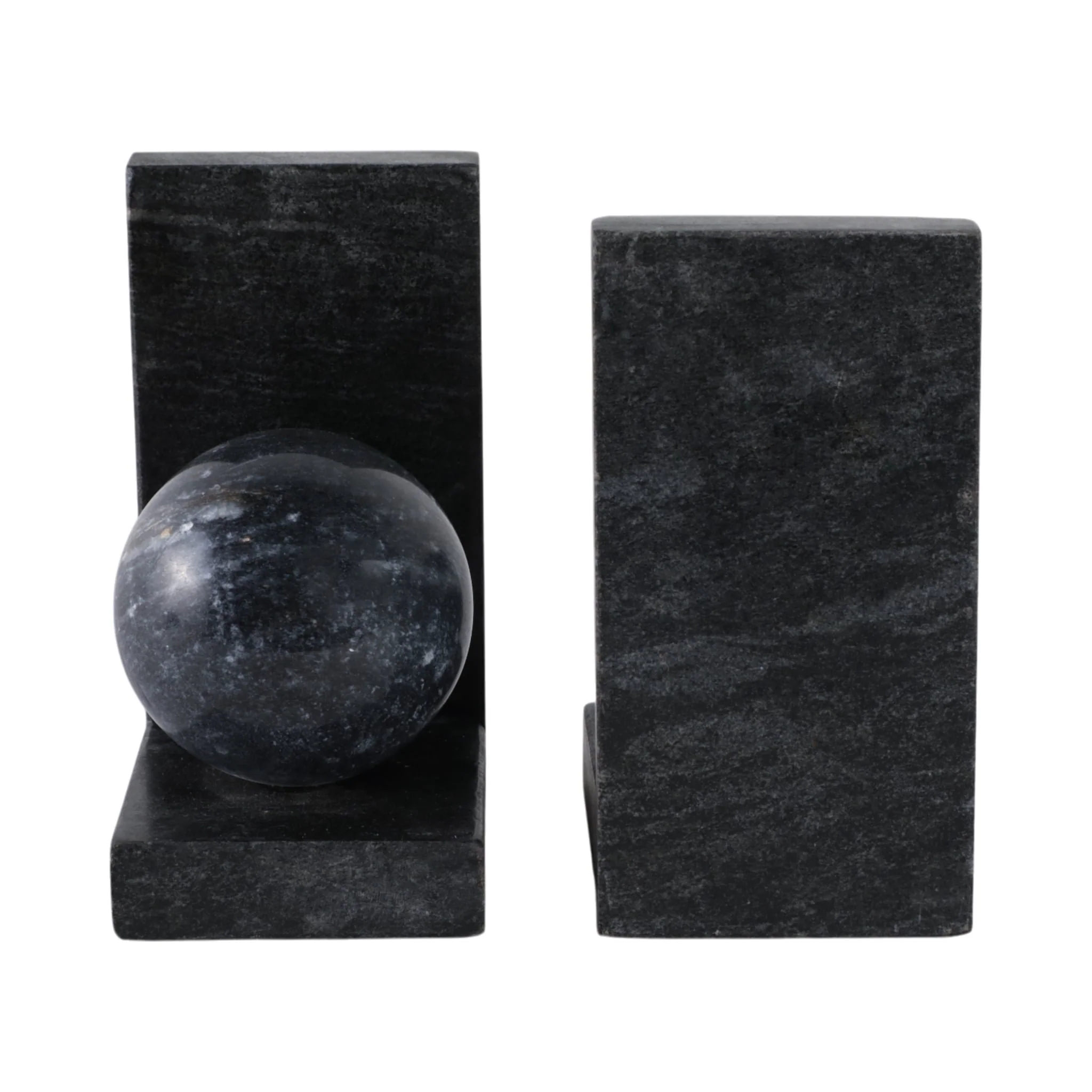 S/2 6" Marble Bookend With 3" Orb, Black - Image 5