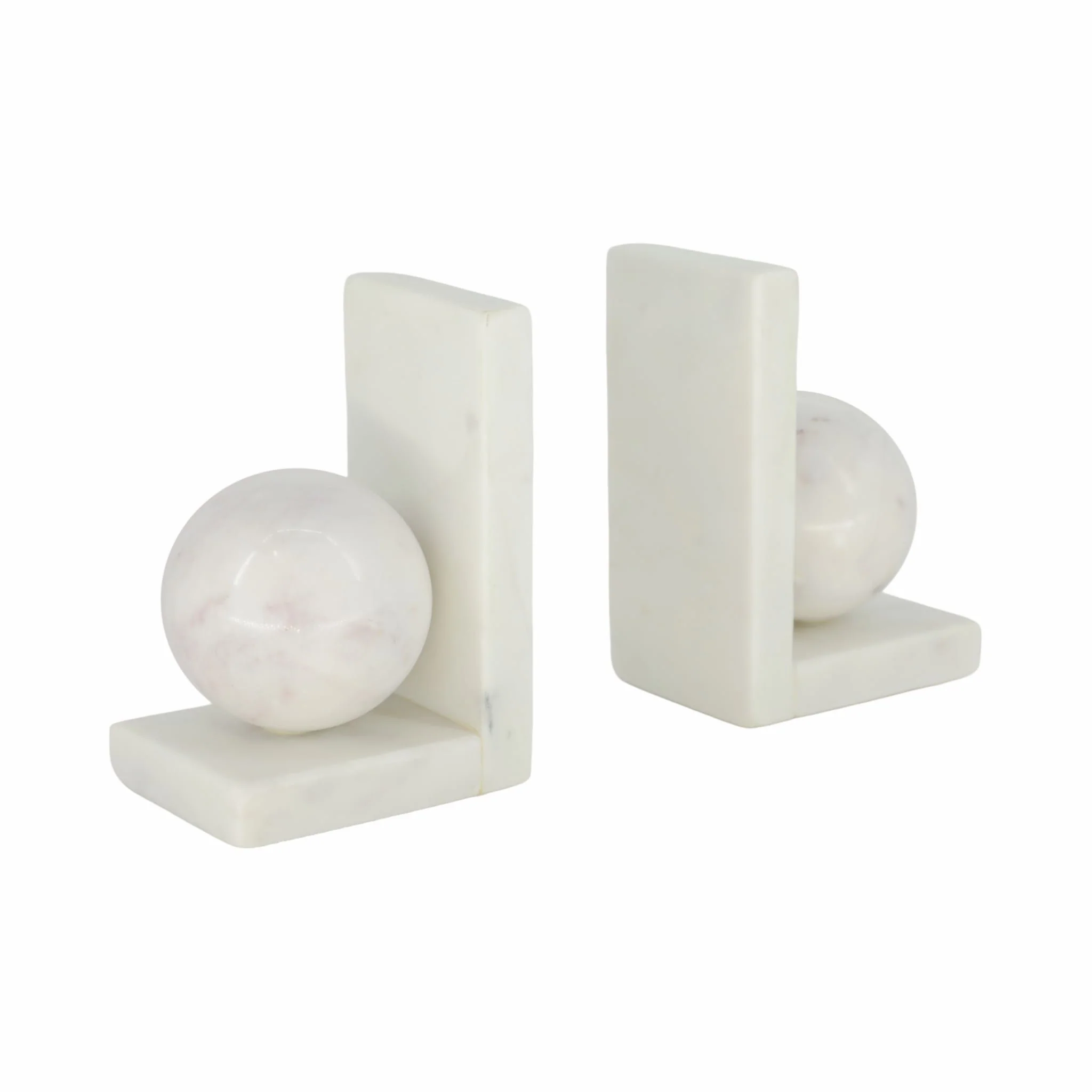 S/2 6" Marble Bookend With 3" Orb, White - Image 3