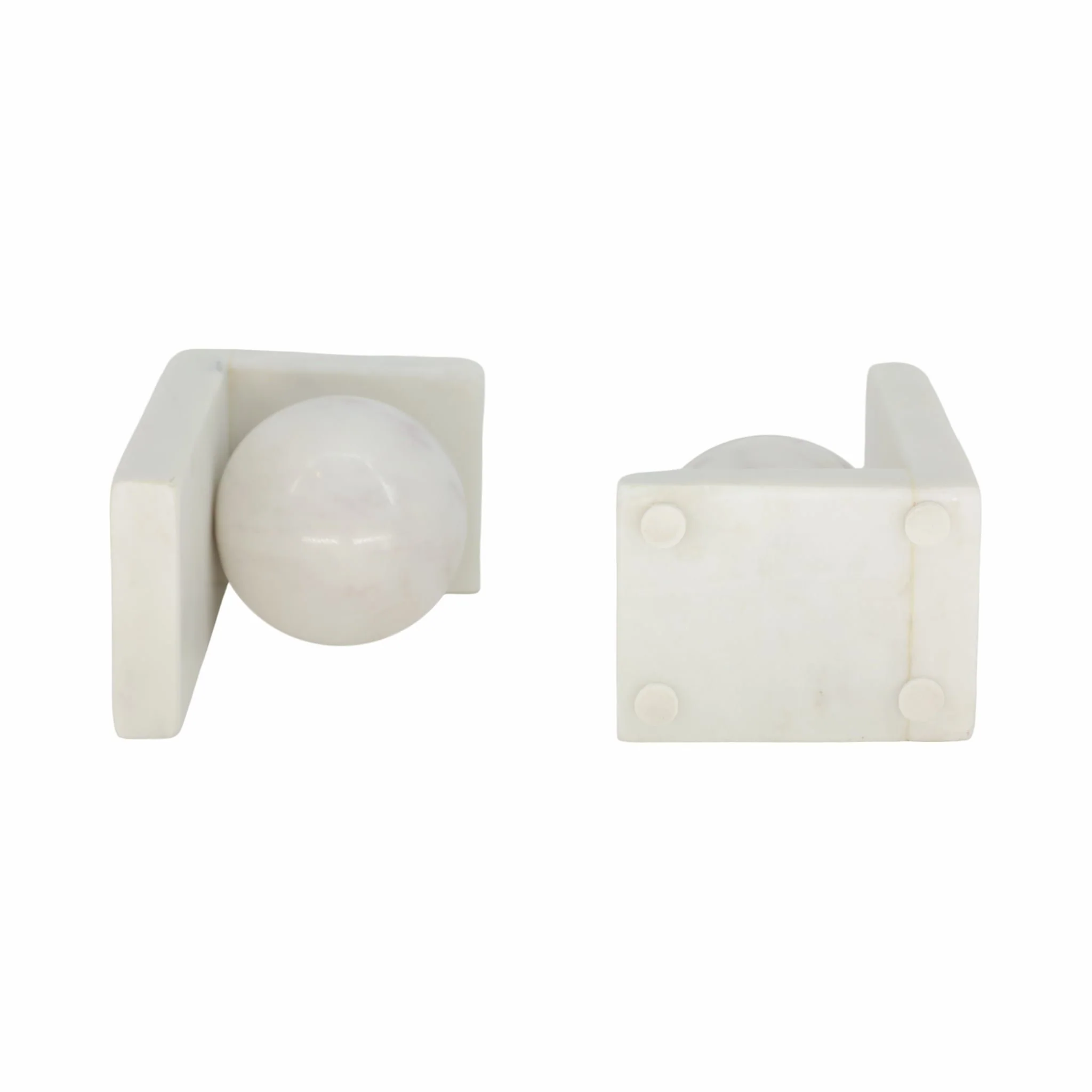 S/2 6" Marble Bookend With 3" Orb, White - Image 5