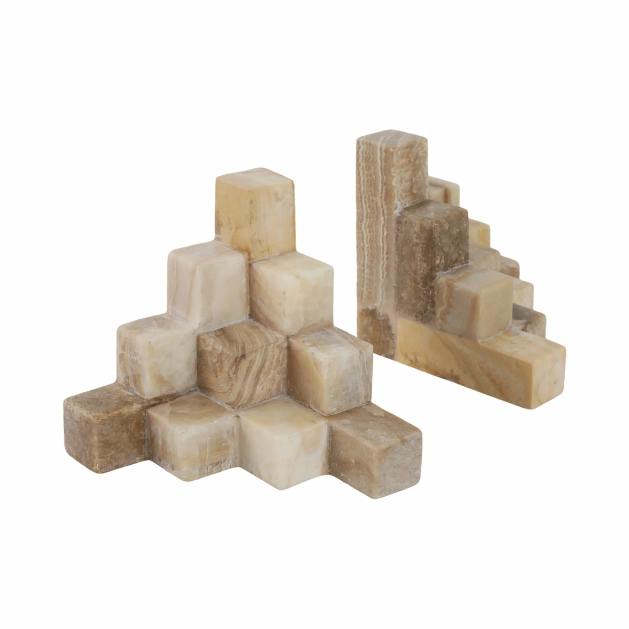 S/2 6" Onyx Cube Pyramid Bookends, Tan - Image 3