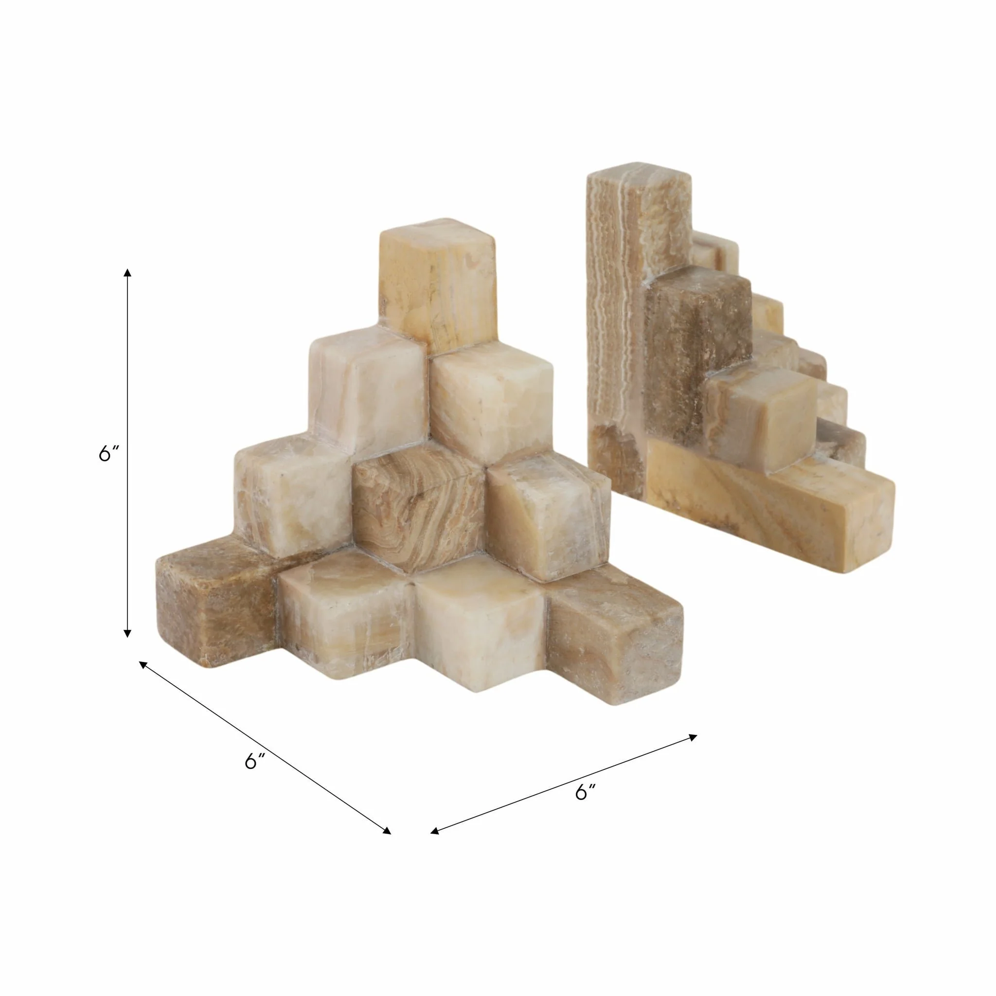 S/2 6" Onyx Cube Pyramid Bookends, Tan - Image 7