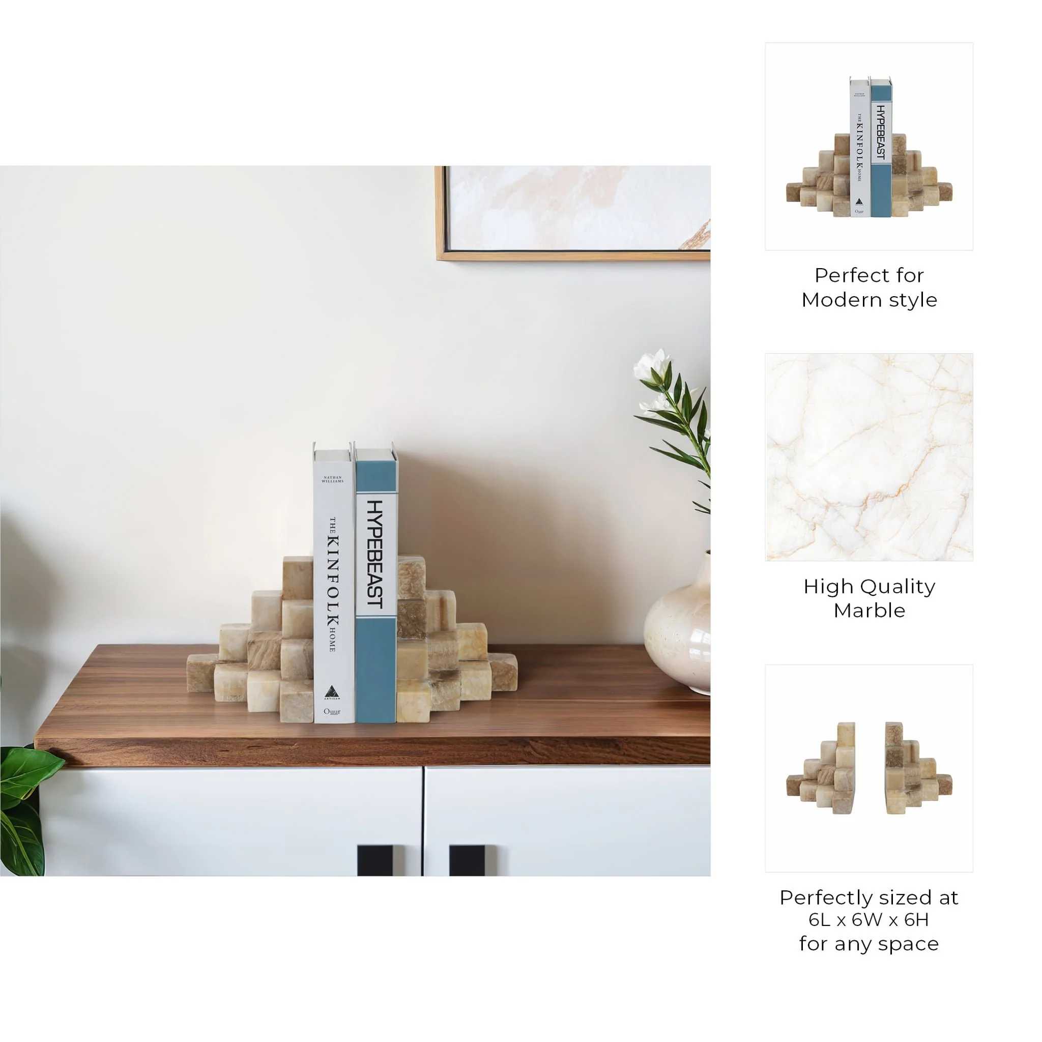 S/2 6" Onyx Cube Pyramid Bookends, Tan - Image 8