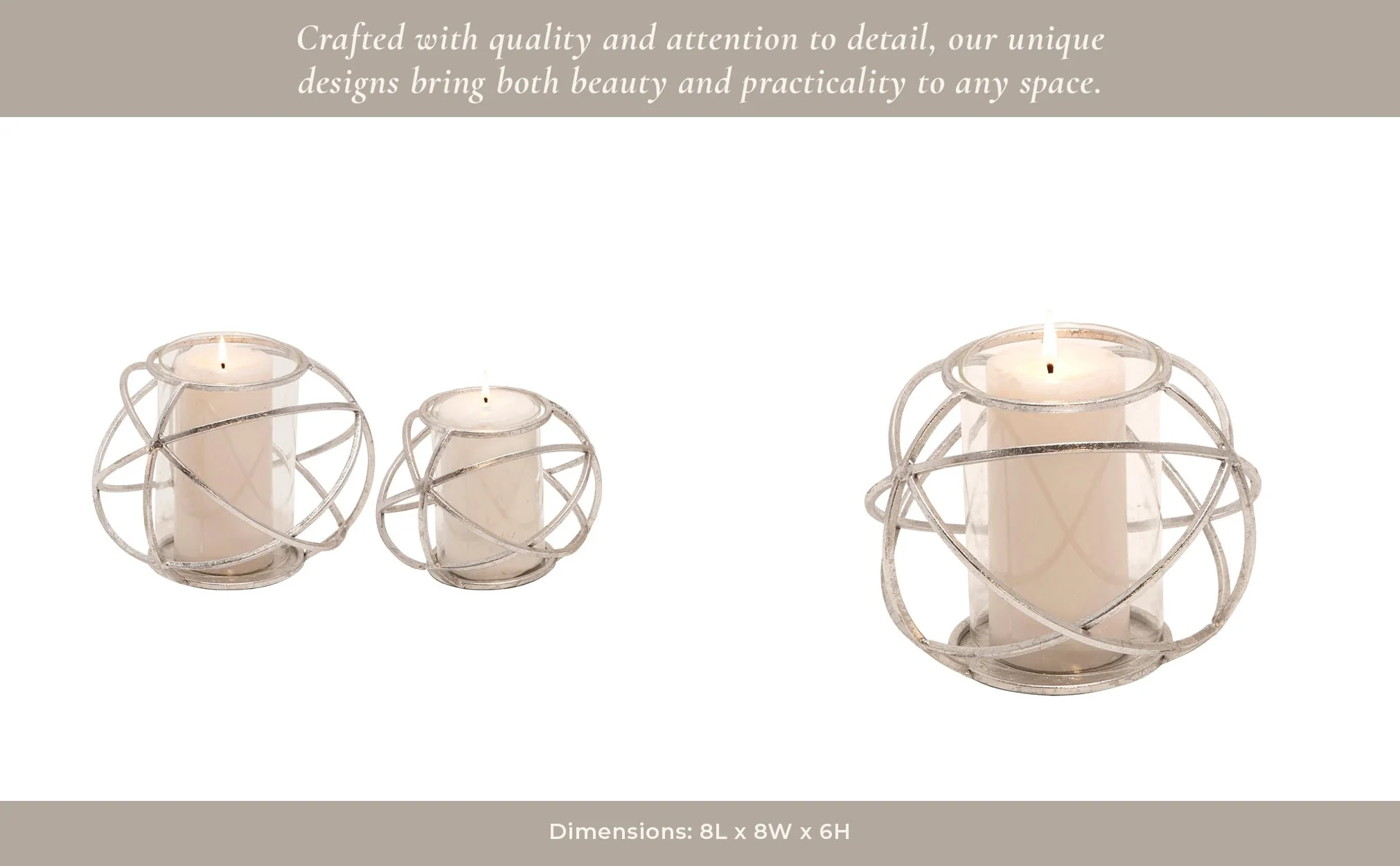 S/2 6" Orb Candle Holder , Silver - Image 12