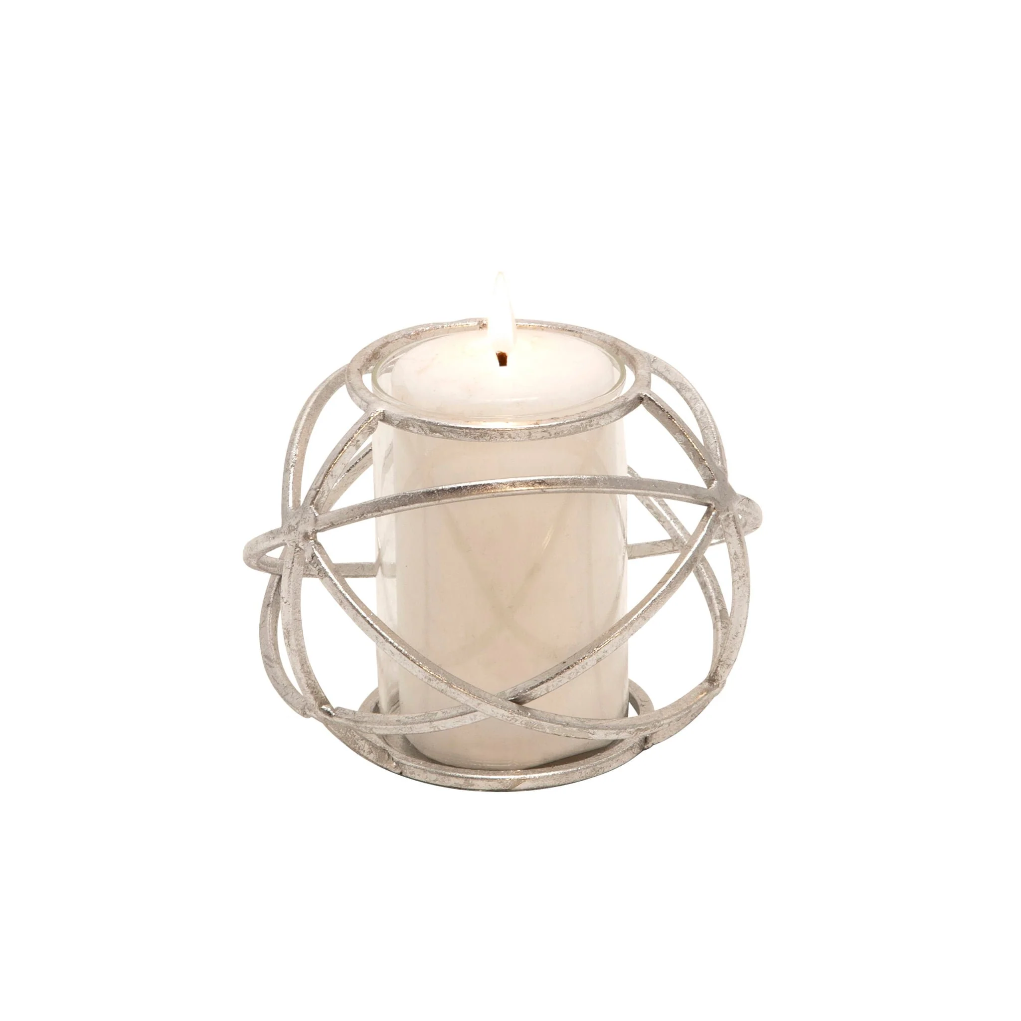 S/2 6" Orb Candle Holder , Silver - Image 3