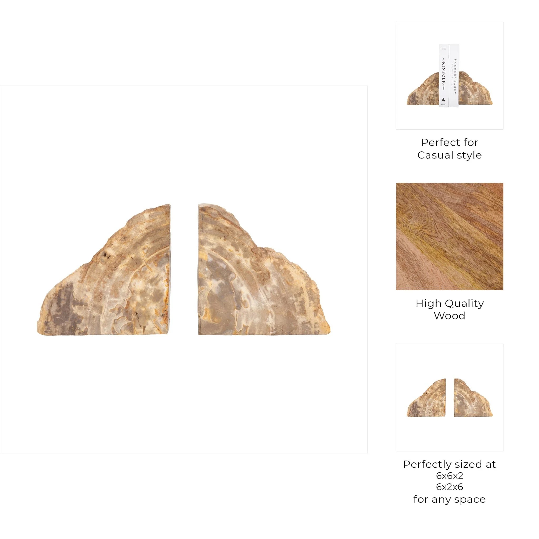 S/2 6" Petrified Wood Bookends, Natural - Image 9