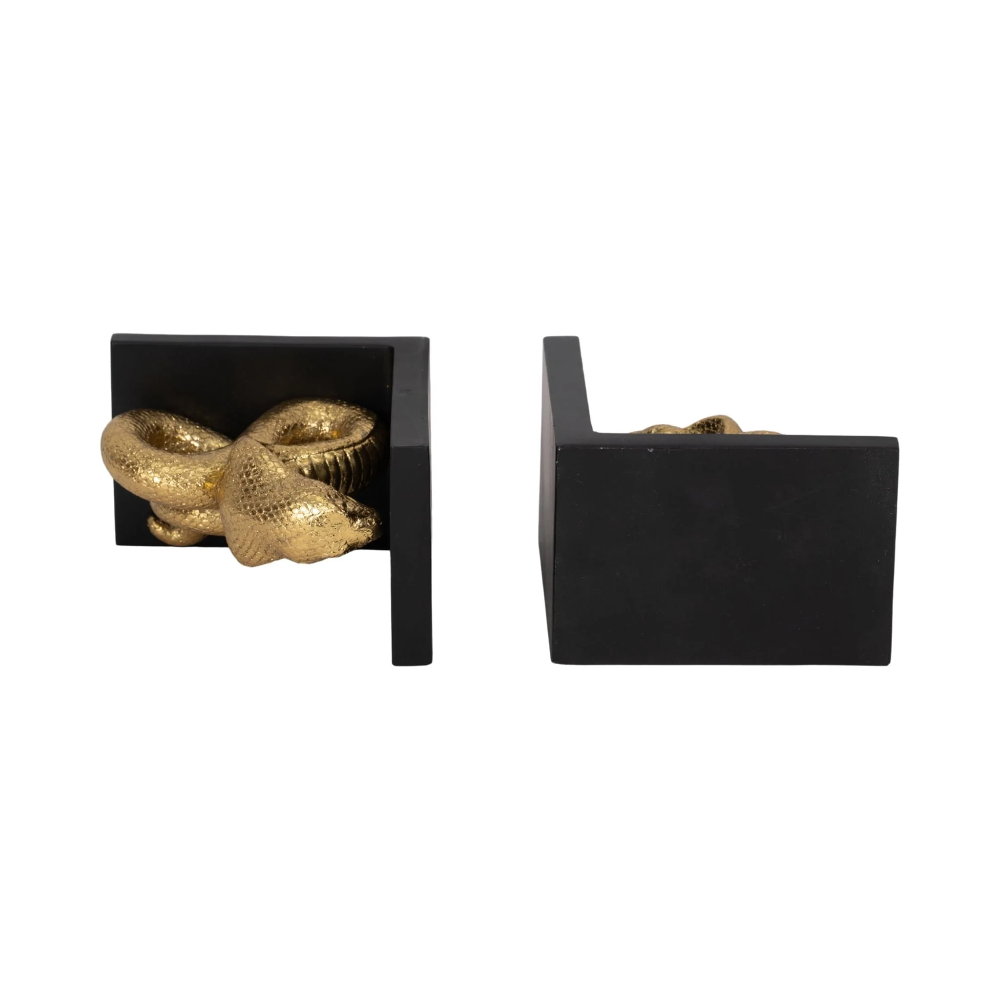 S/2 6" Snake Bookends, Gold/black - Image 6
