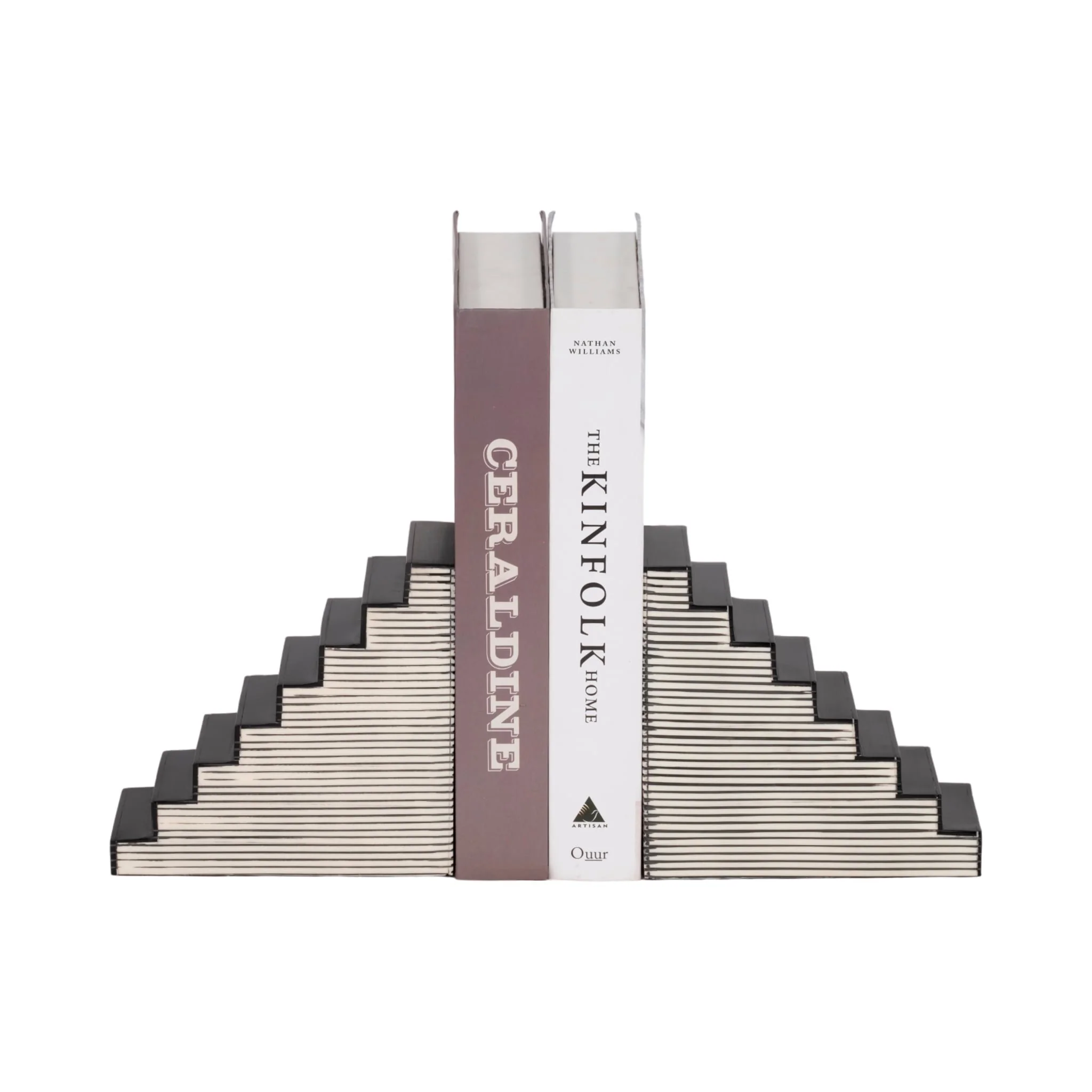 S/2 6" Striped Steps Bookends, Black/white - Image 2
