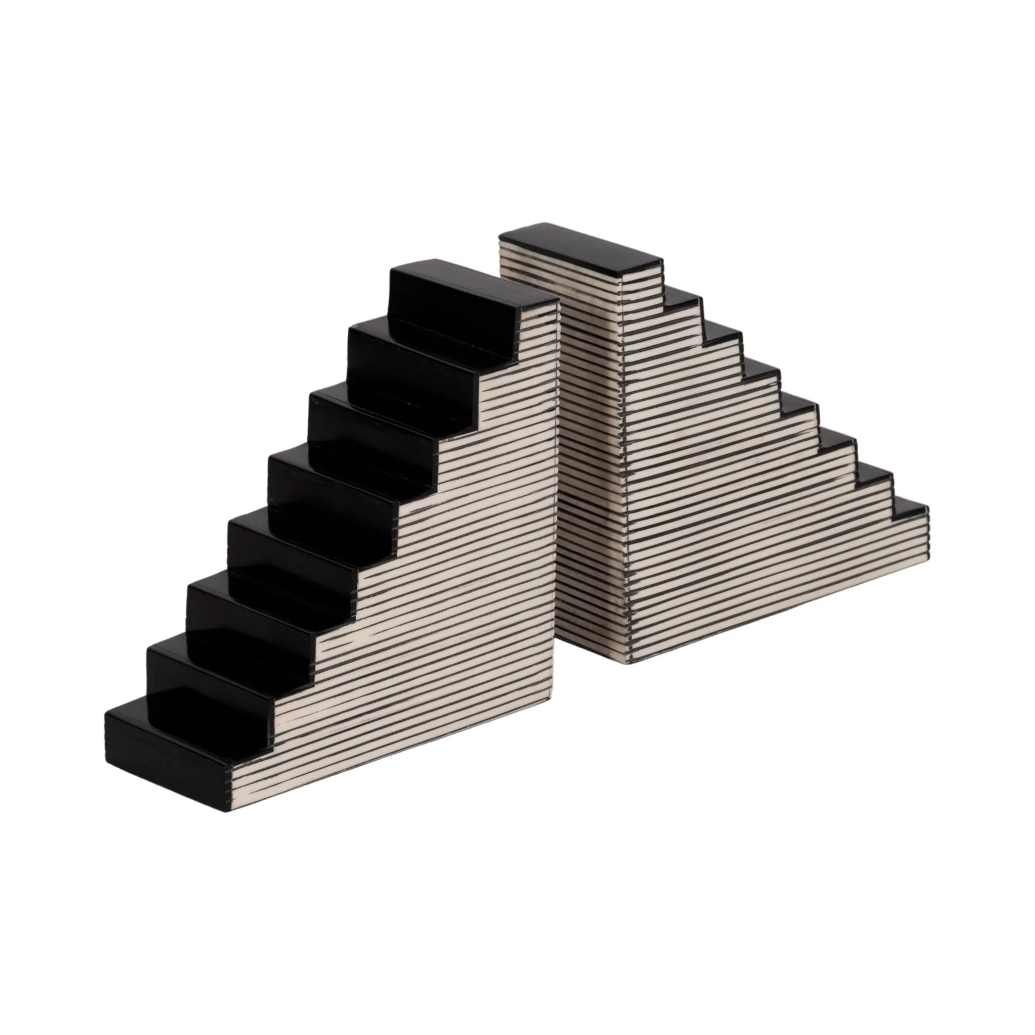 S/2 6" Striped Steps Bookends, Black/white - Image 3