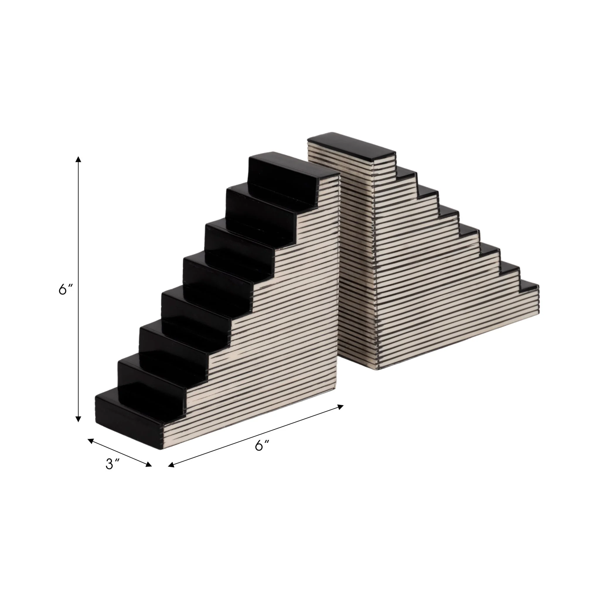 S/2 6" Striped Steps Bookends, Black/white - Image 7