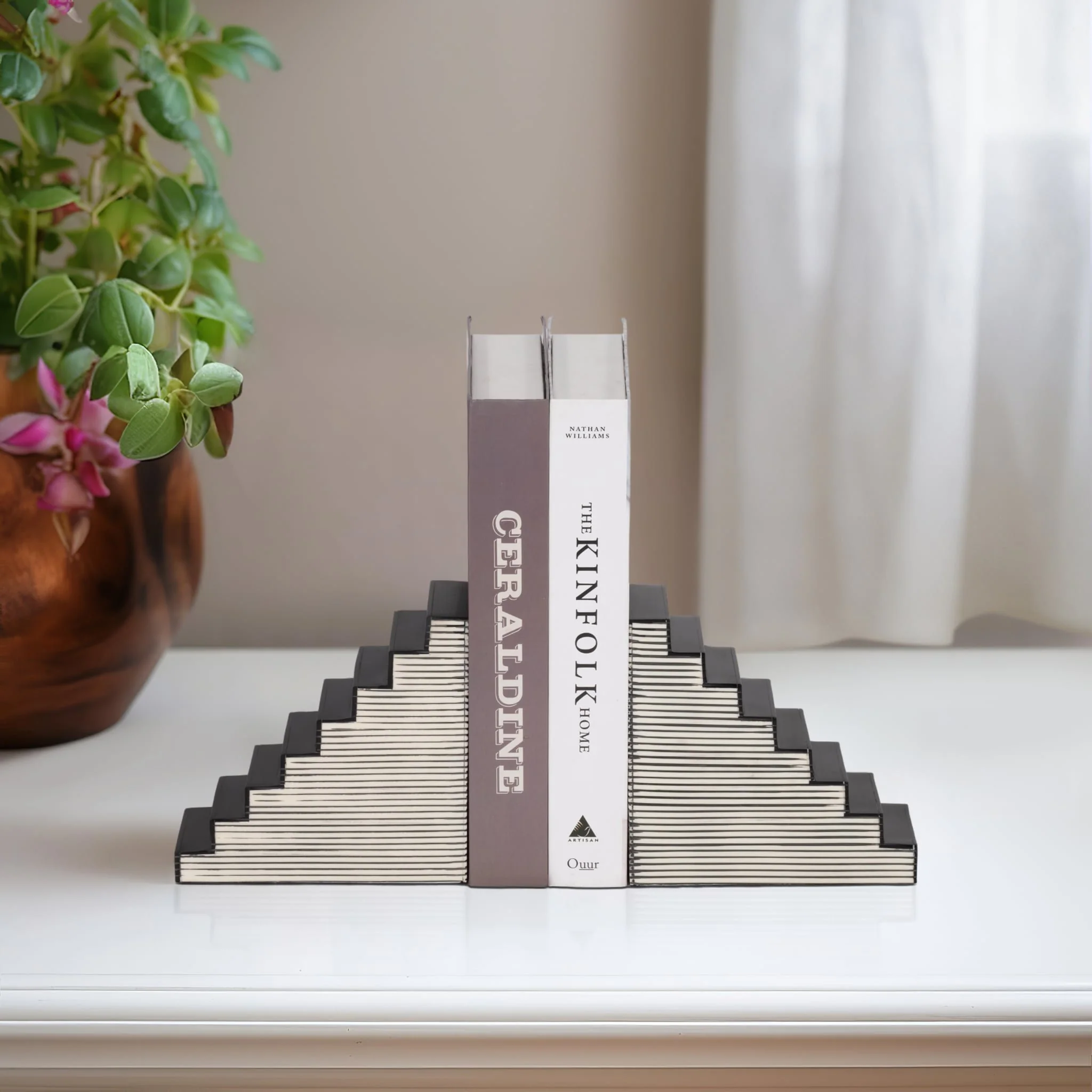 S/2 6" Striped Steps Bookends, Black/white - Image 9