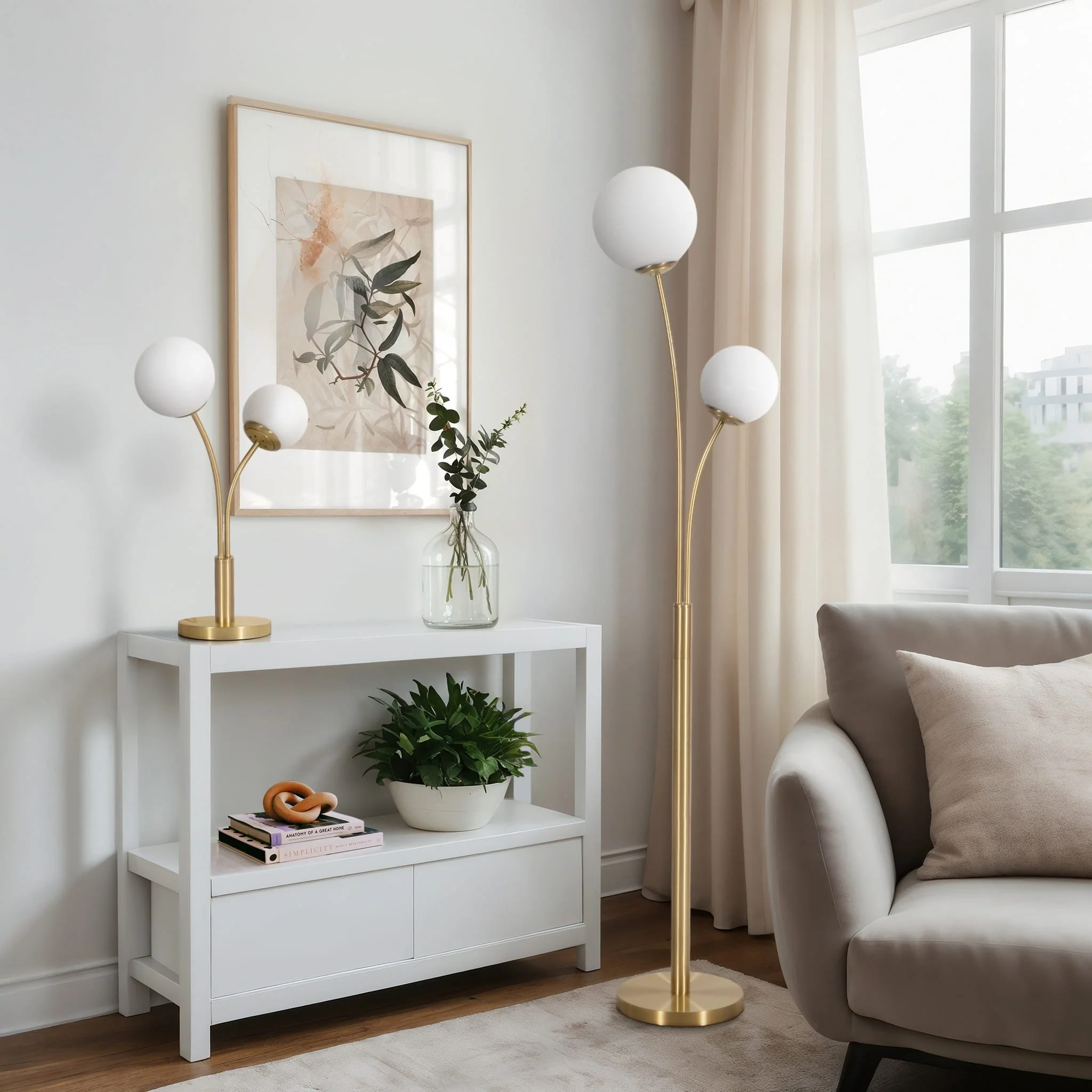 S/2 64/23" Metal Double Globe Table&floor Lamp,gld - Image 8