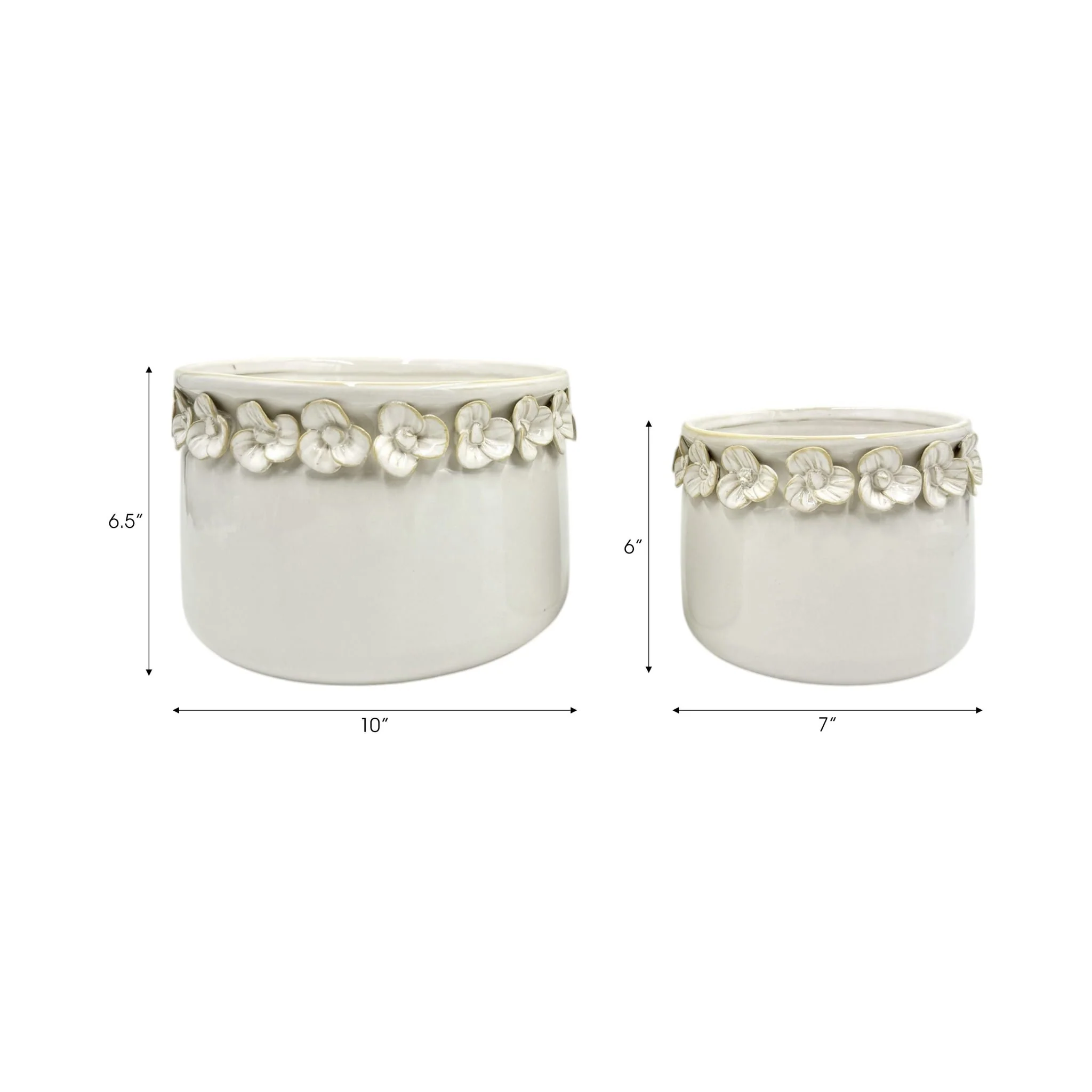 S/2 7/10" Floral Applique Planter,  Ivory - Image 9