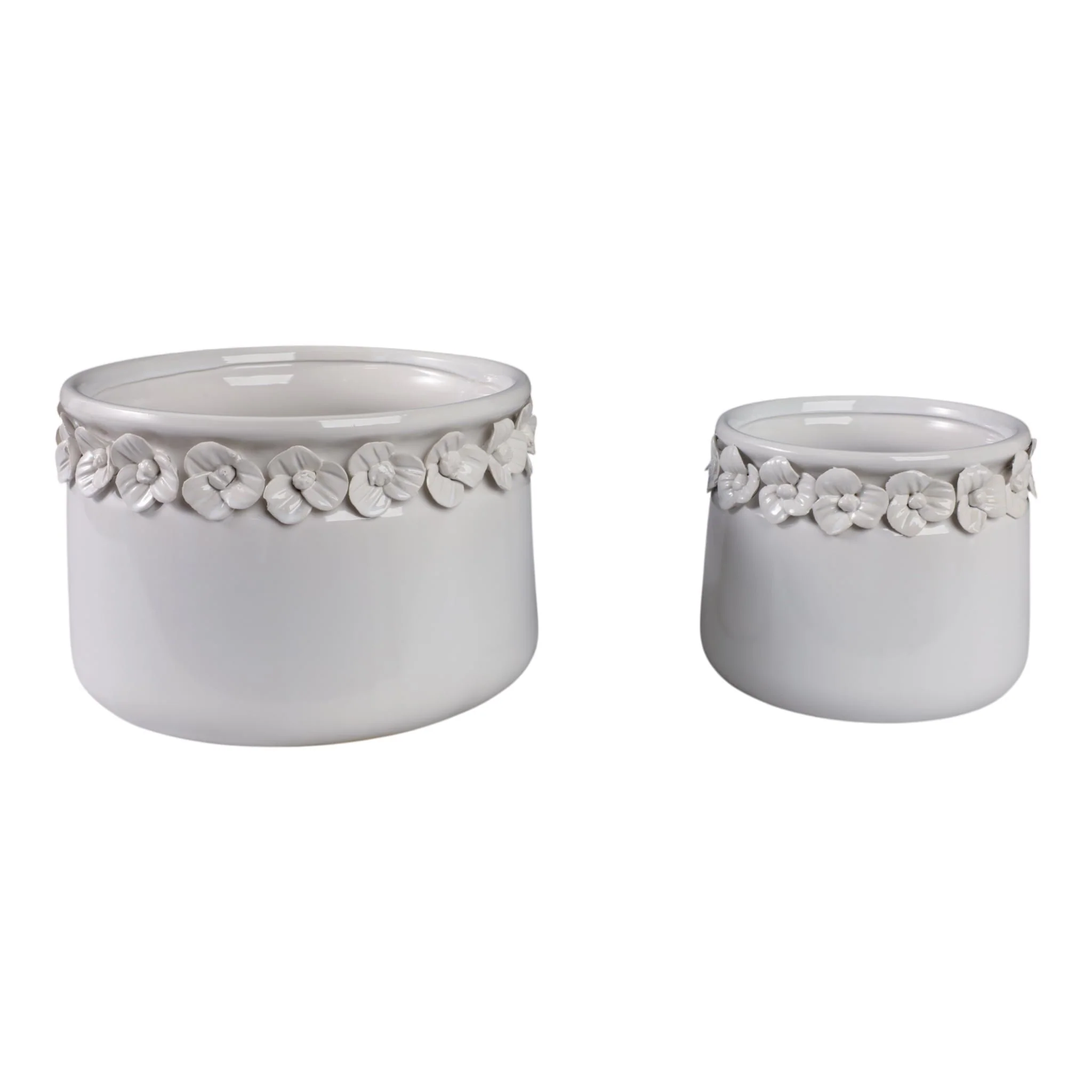 S/2 7/10" Floral Applique Planter, White - Image 2