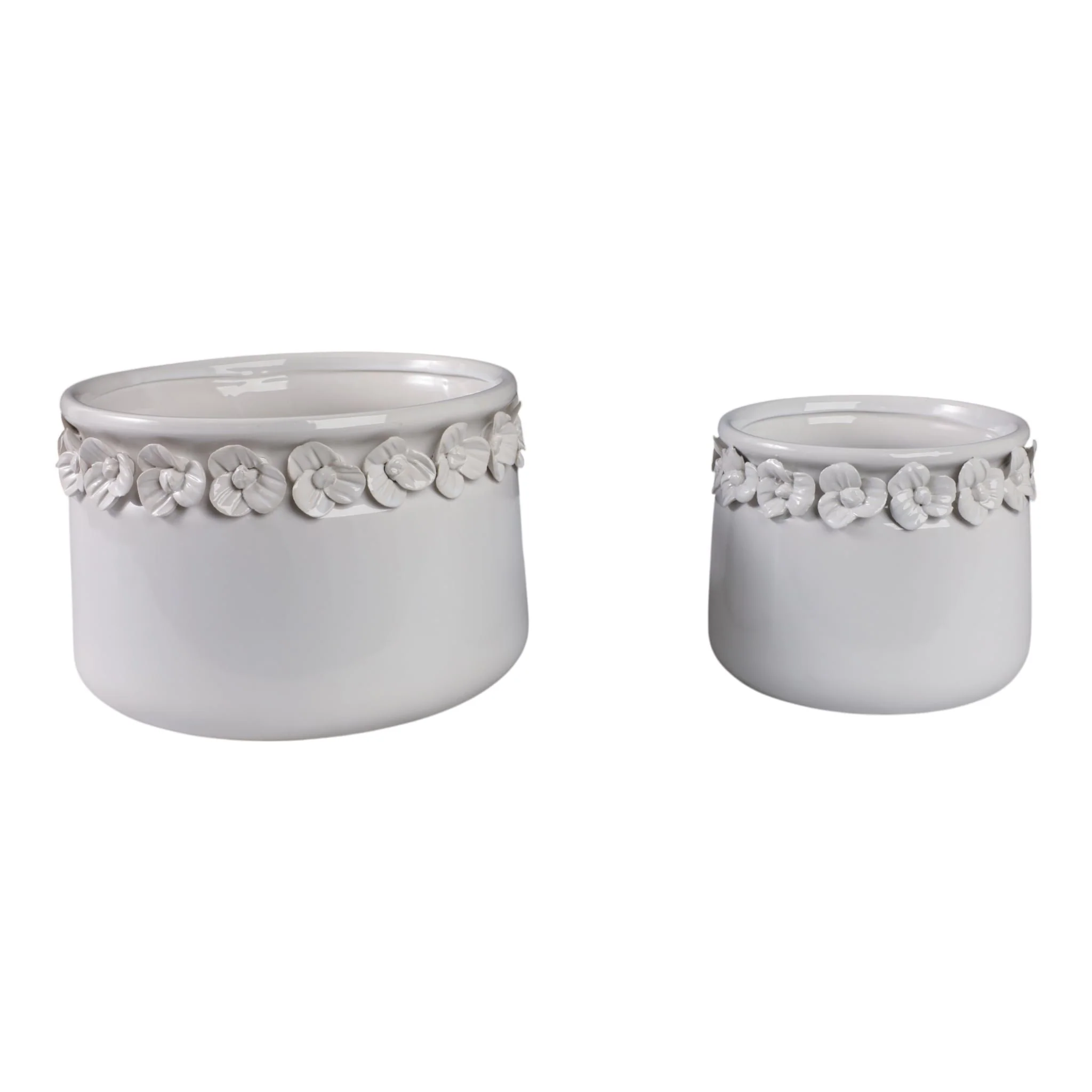 S/2 7/10" Floral Applique Planter, White - Image 3