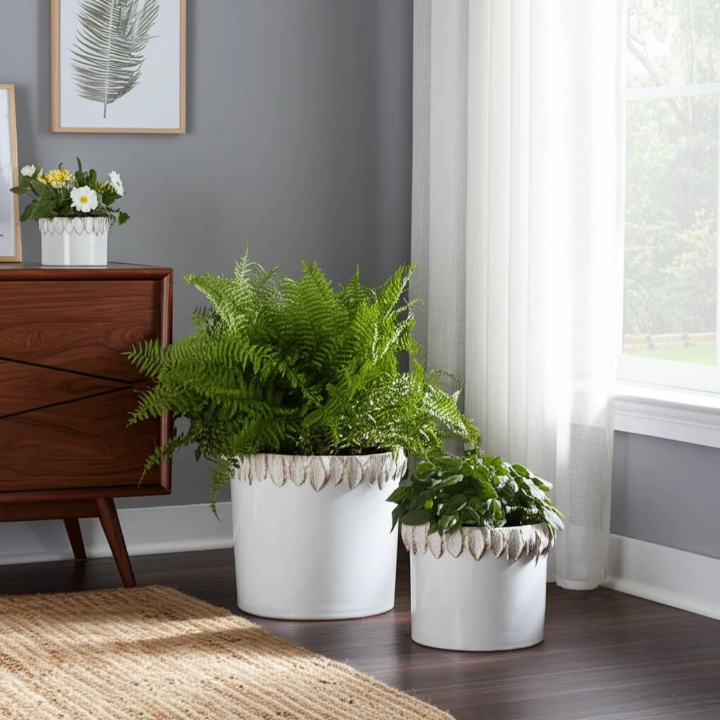 S/2 7/11" Leaf Applique Planters, White - Image 11