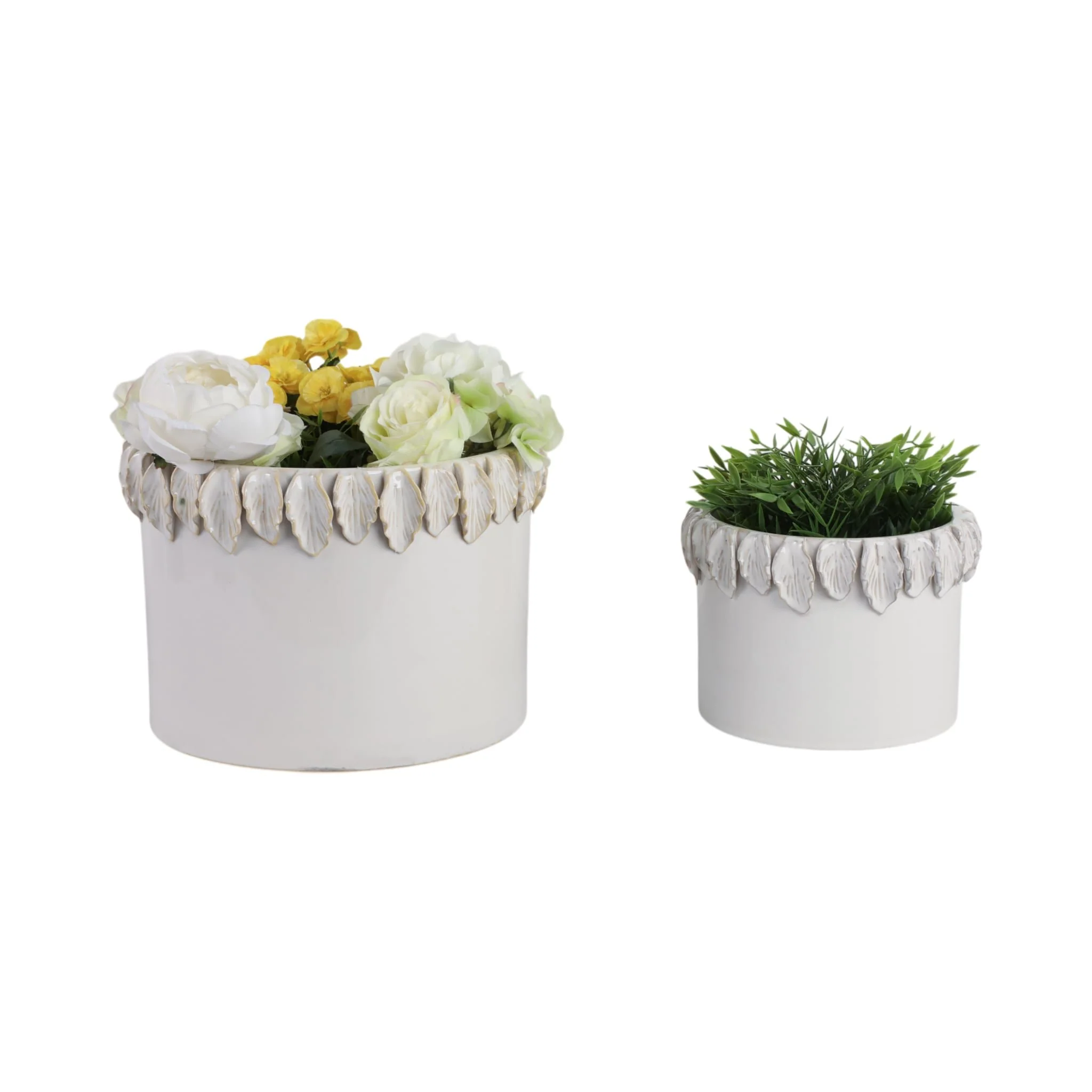 S/2 7/11" Leaf Applique Planters, White - Image 2