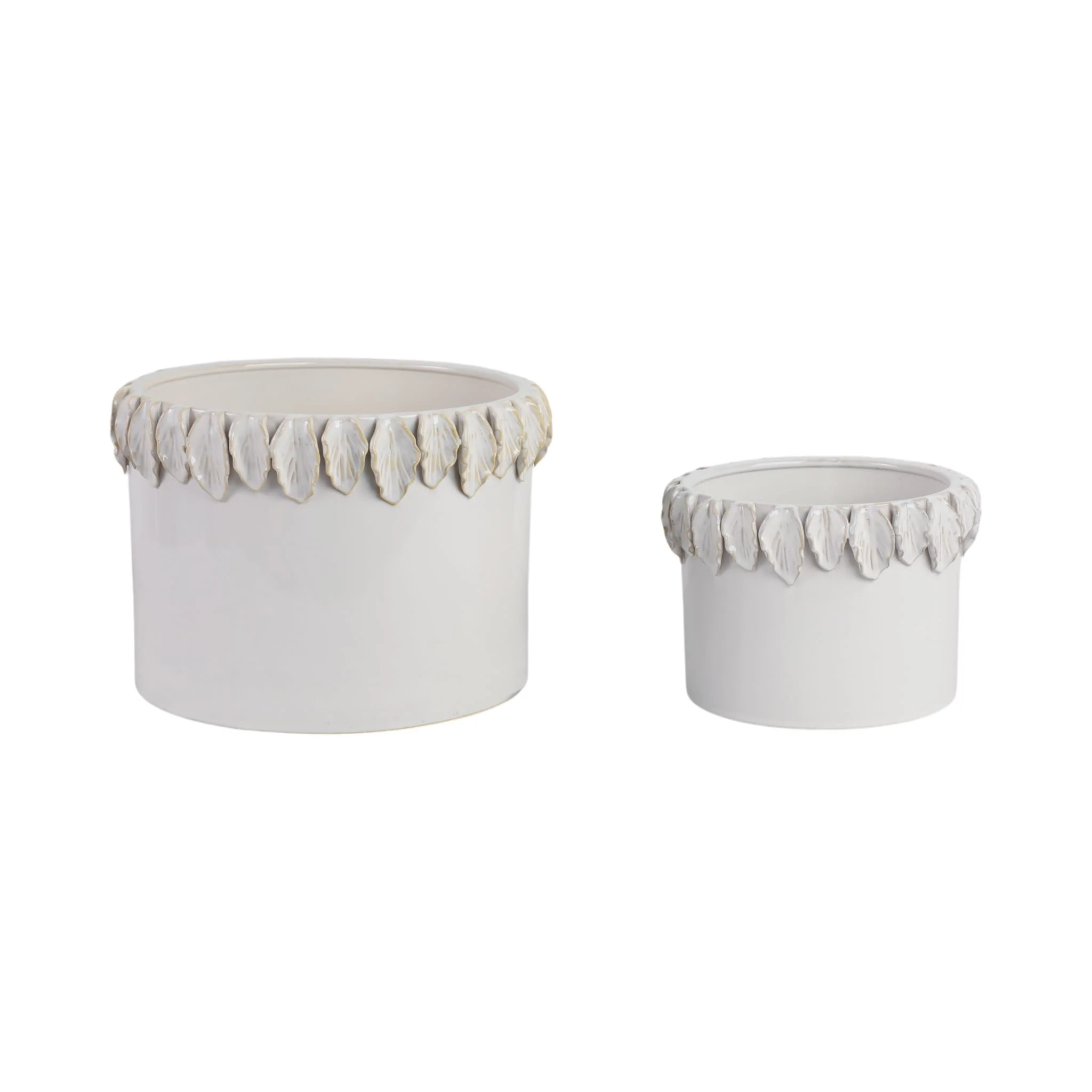 S/2 7/11" Leaf Applique Planters, White - Image 3