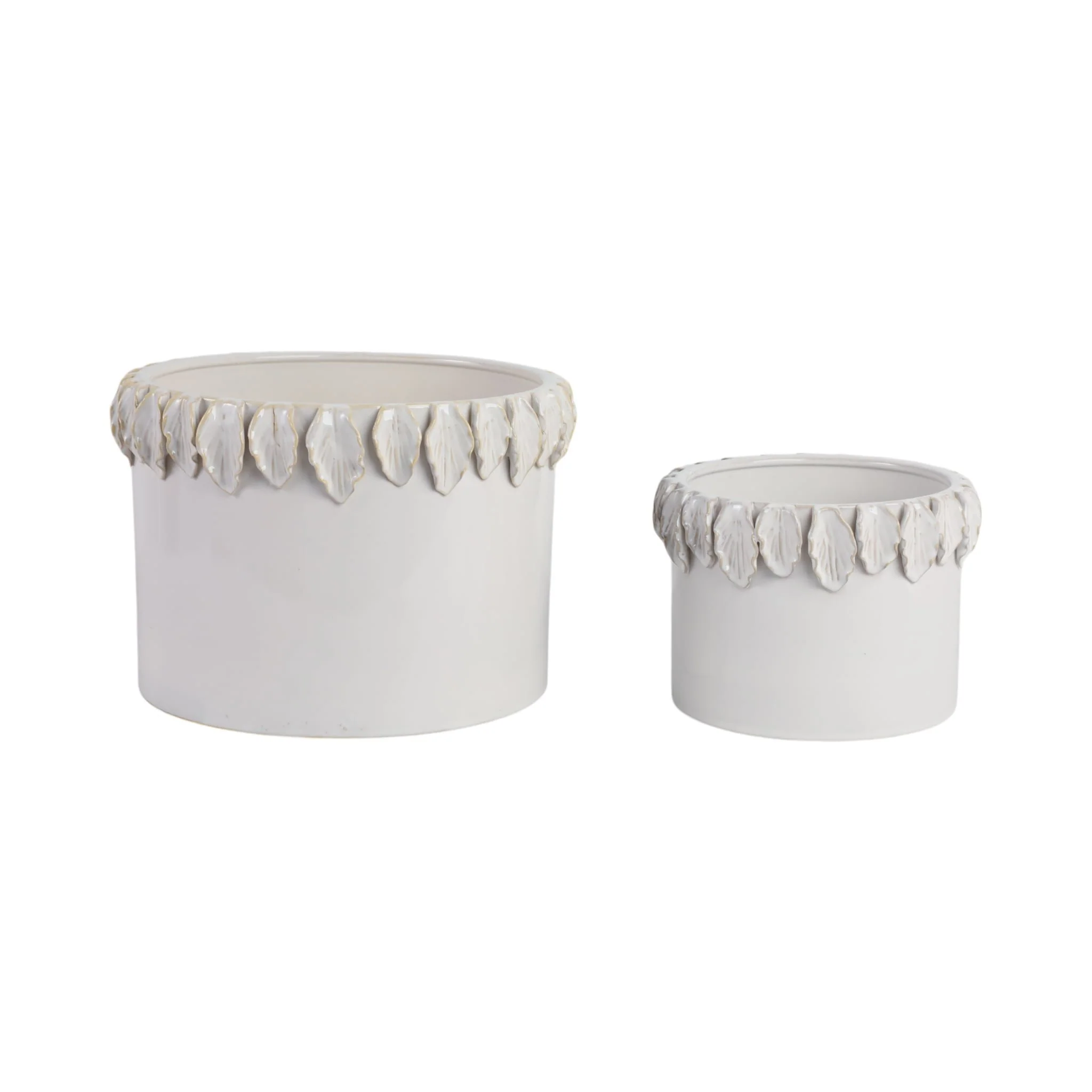 S/2 7/11" Leaf Applique Planters, White - Image 4