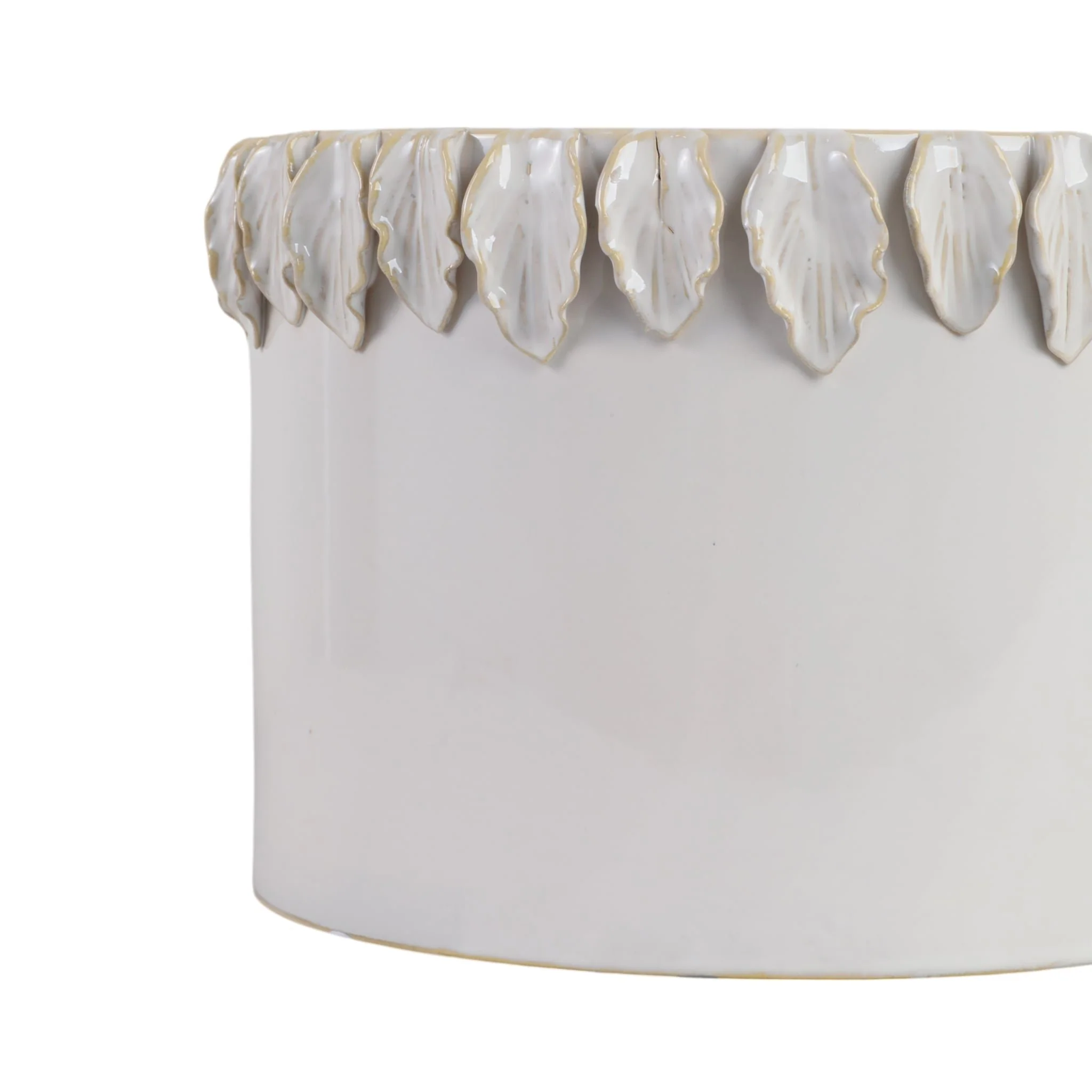 S/2 7/11" Leaf Applique Planters, White - Image 5