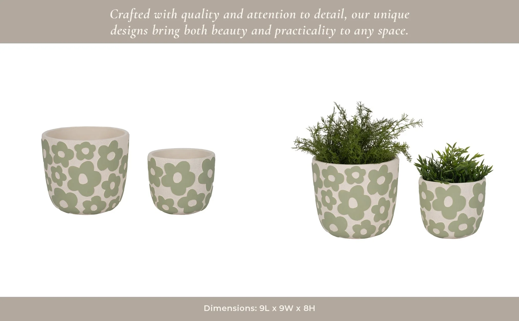 S/2 7/9" Flower Power Planters, Light Green - Image 12