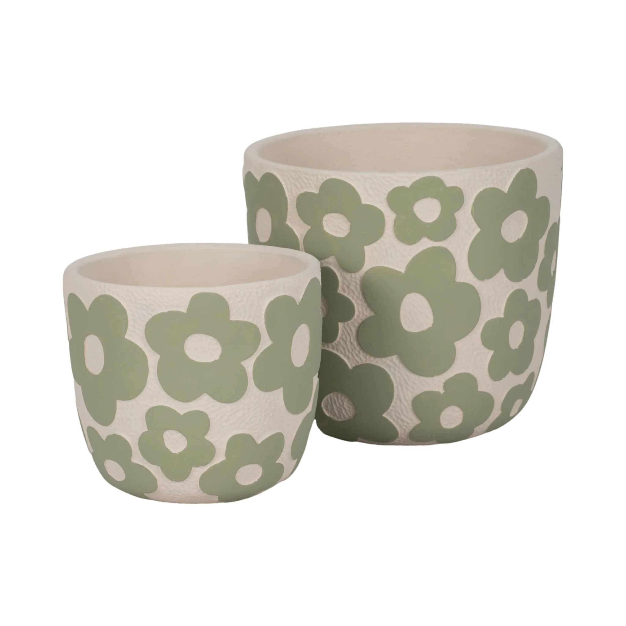 S/2 7/9" Flower Power Planters, Light Green - Image 3
