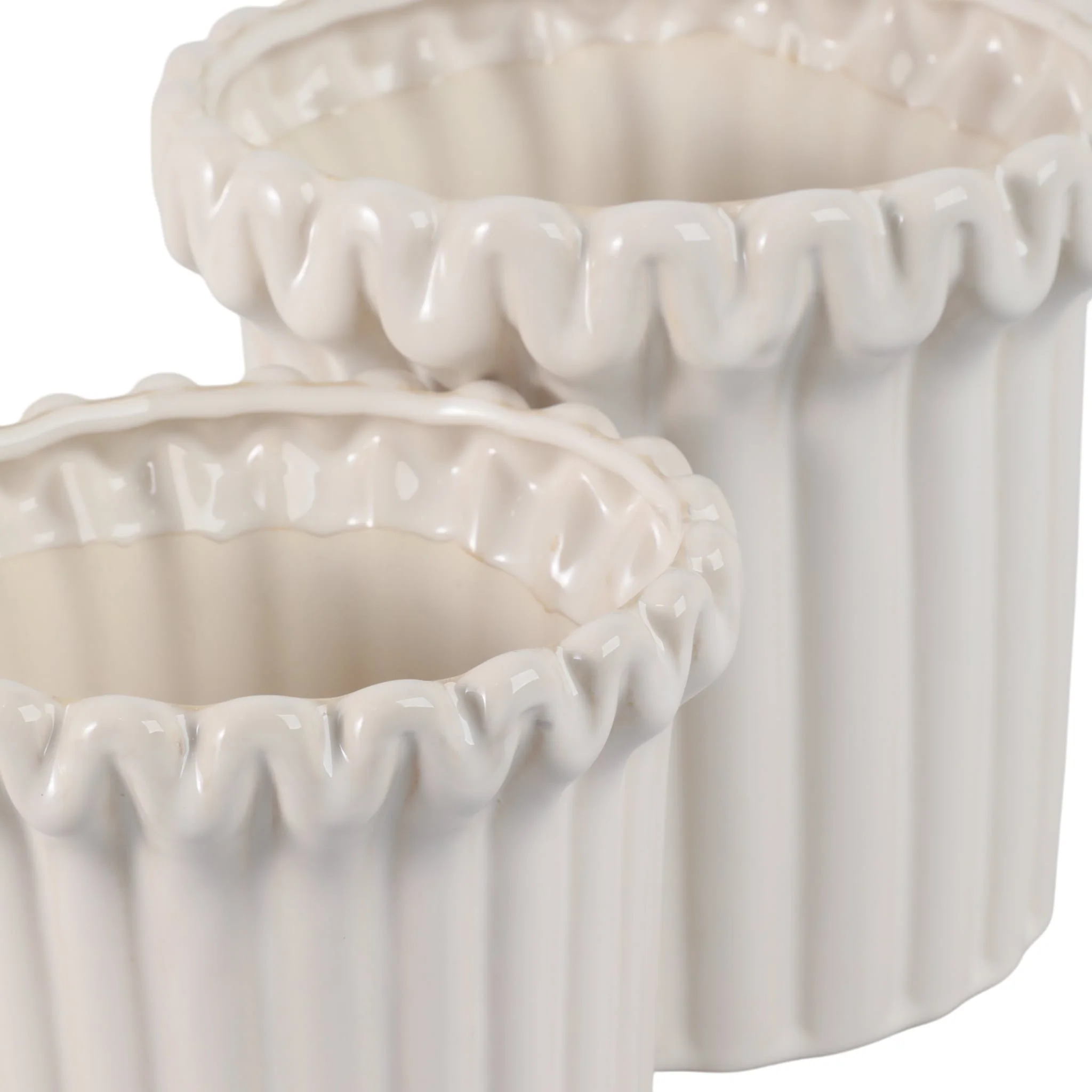 S/2 7/9" Fluted Planters, Ivory - Image 4
