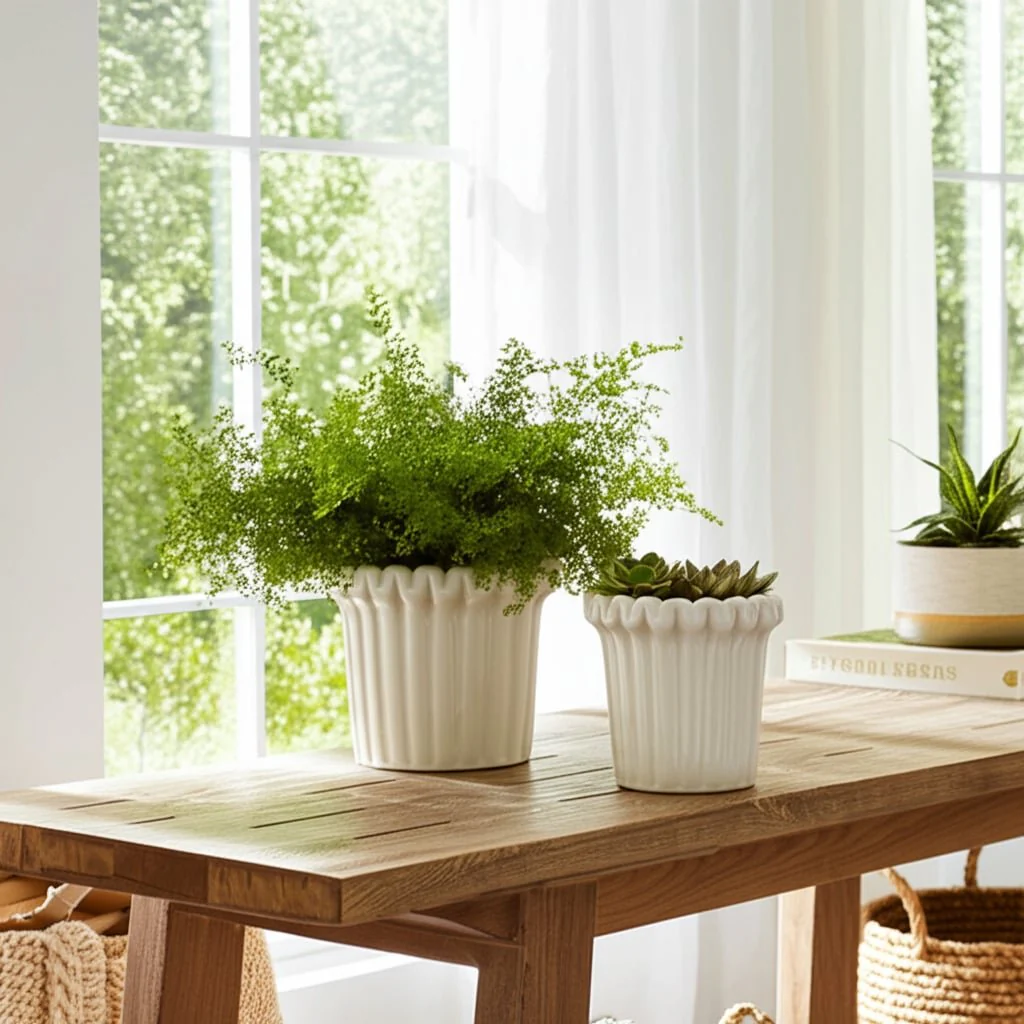 S/2 7/9" Fluted Planters, Ivory - Image 9