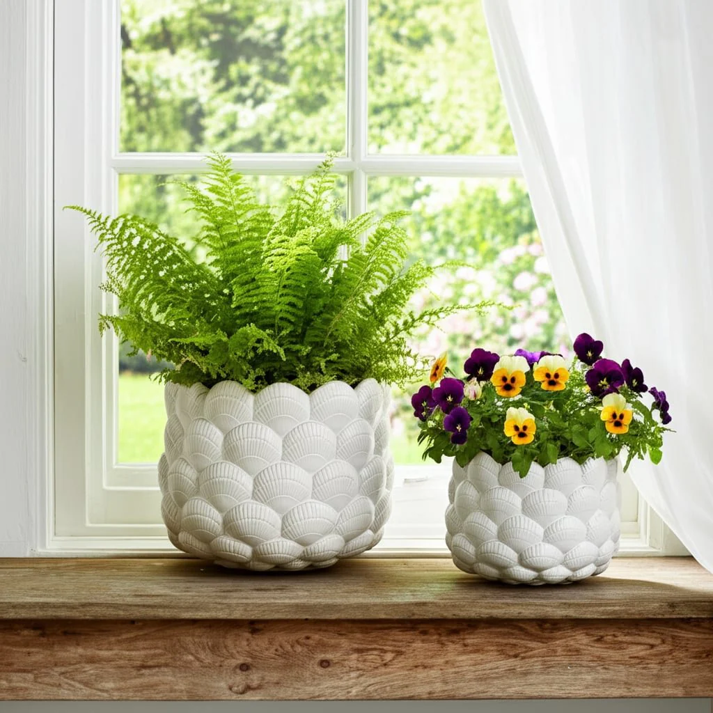 S/2 7/9" Seashell Planters, White - Image 11