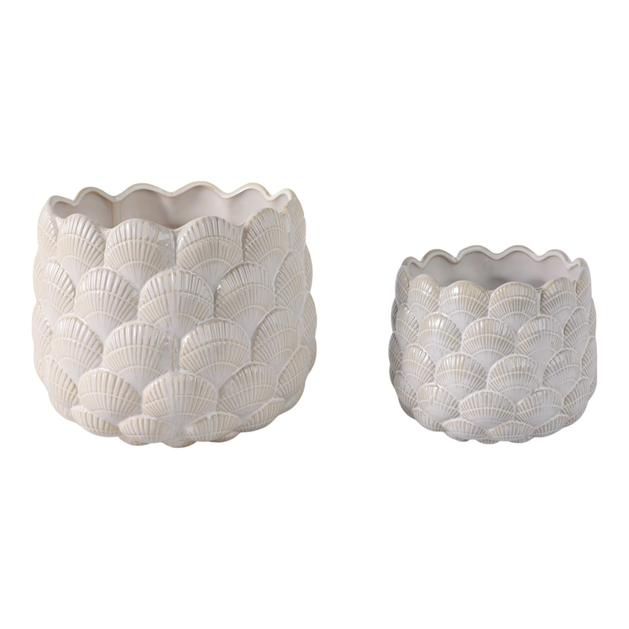 S/2 7/9" Seashell Planters, White - Image 3