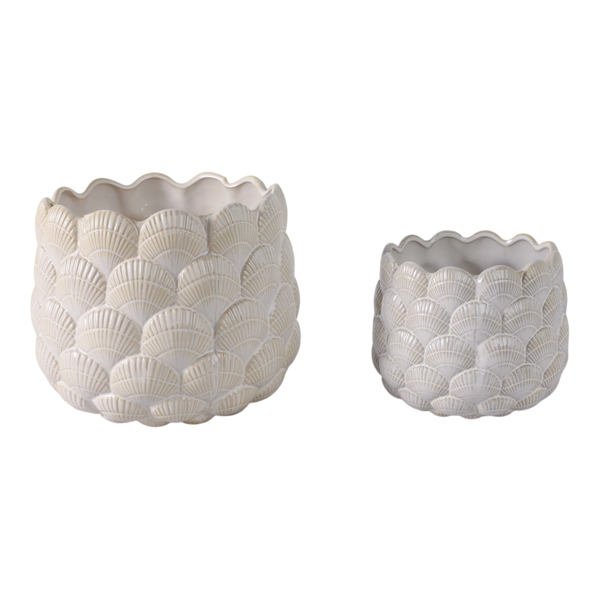 S/2 7/9" Seashell Planters, White - Image 4