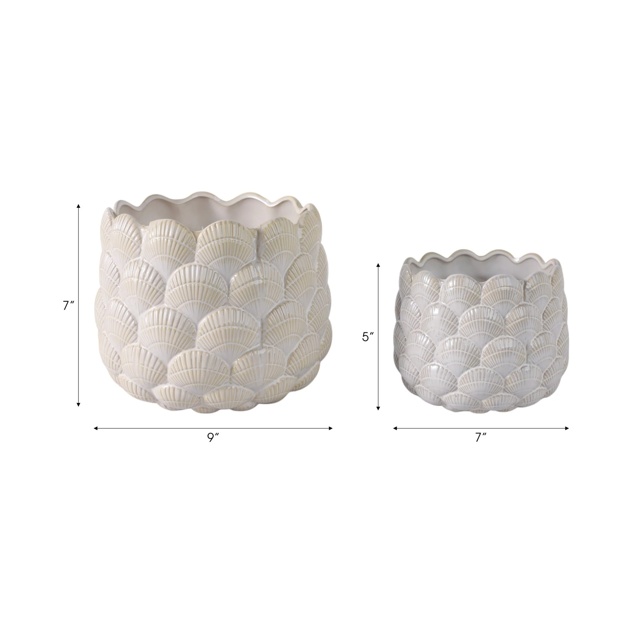 S/2 7/9" Seashell Planters, White - Image 9
