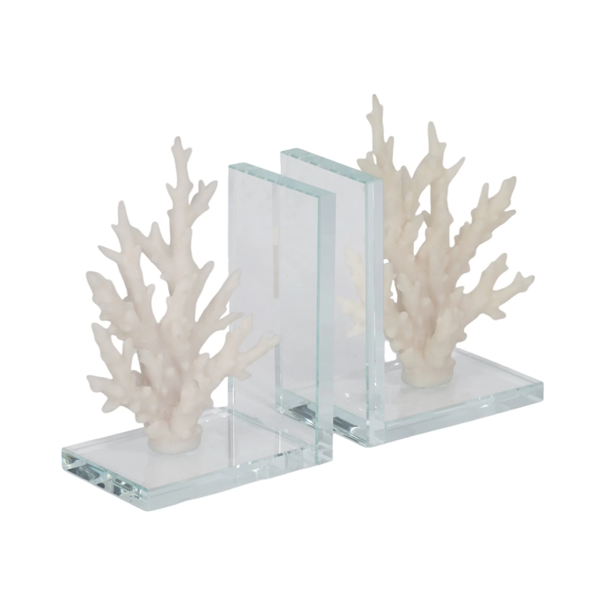 S/2 7" Coral On Glass Bookends, White - Image 3