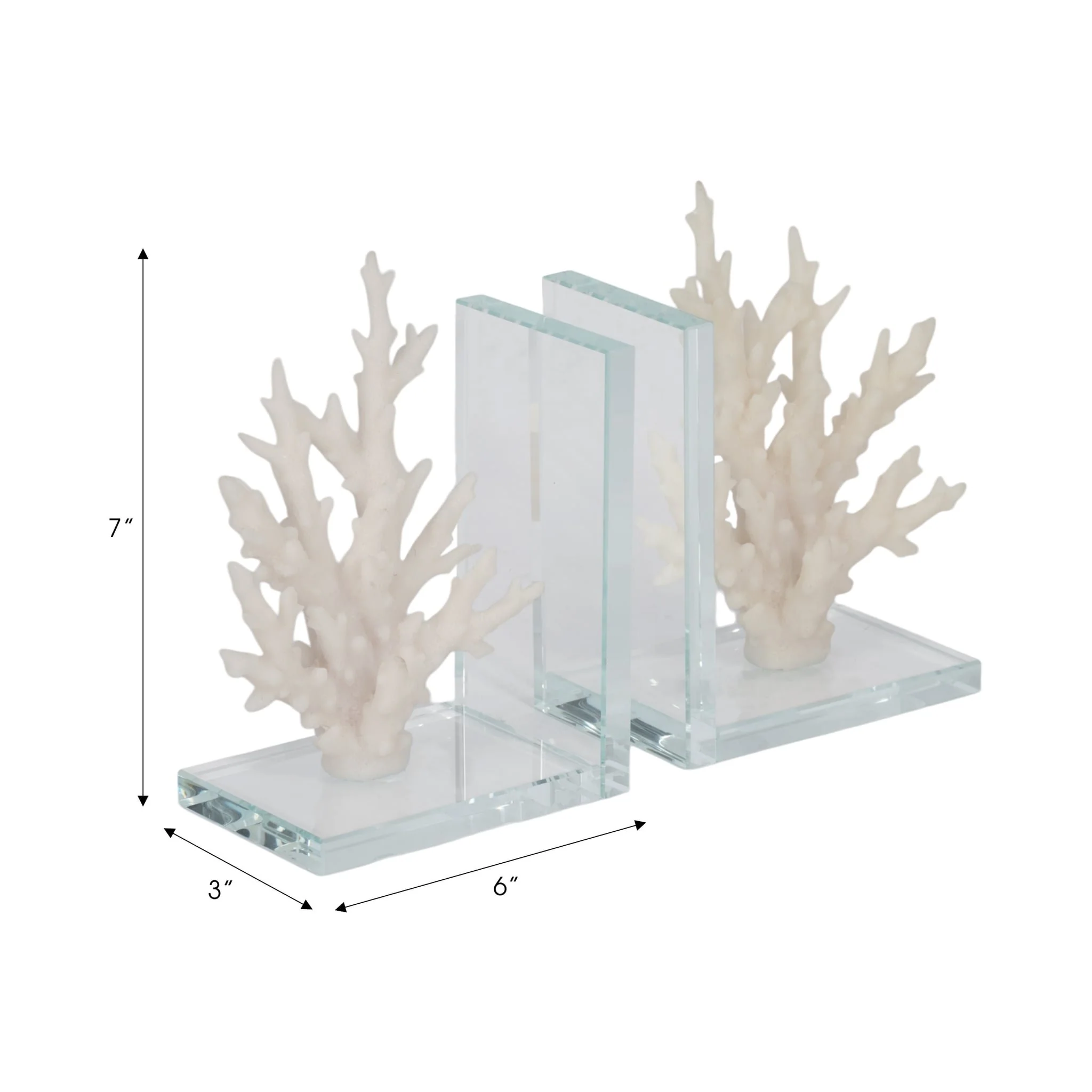 S/2 7" Coral On Glass Bookends, White - Image 7