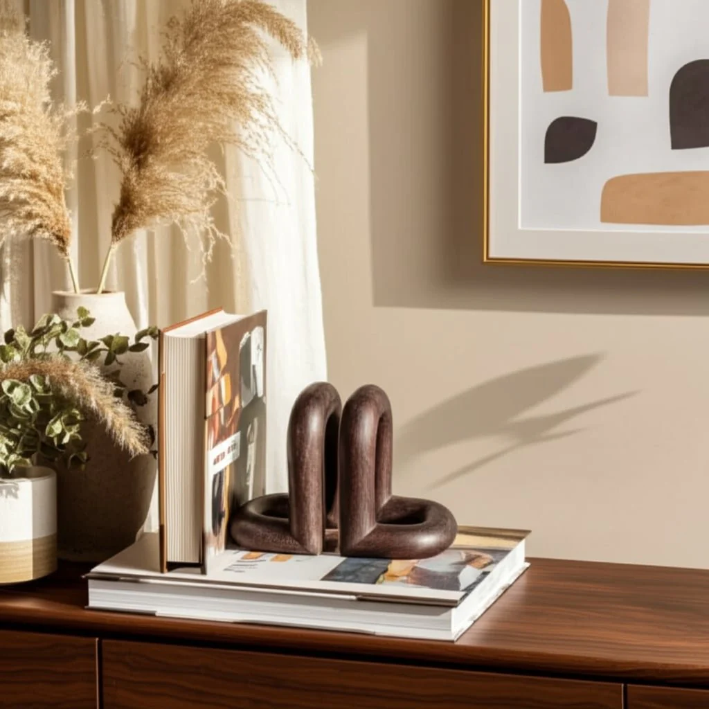 S/2 7" Loopy Wood Bookends Set, Dark Brown - Image 9