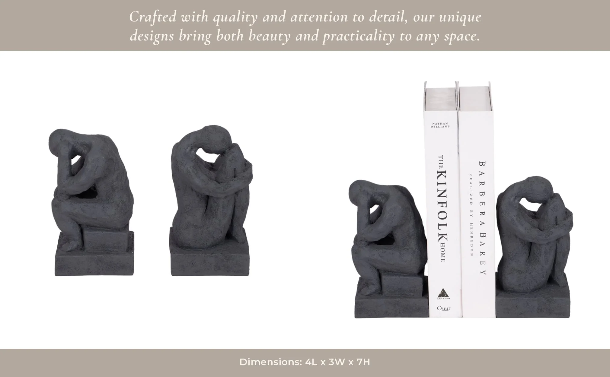 S/2 7" Thinking Man Bookends, Charcoal - Image 10