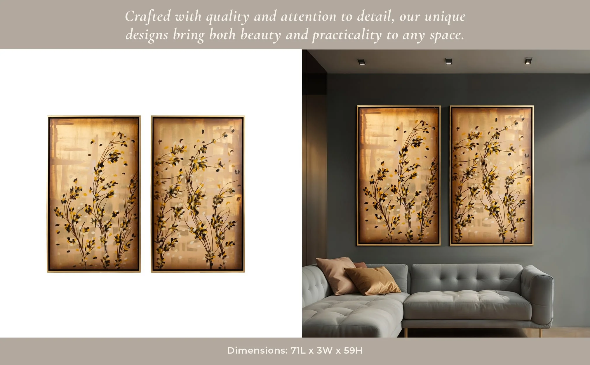 S/2 71x59 Hand Painted Wildflowers, Gold - Image 10