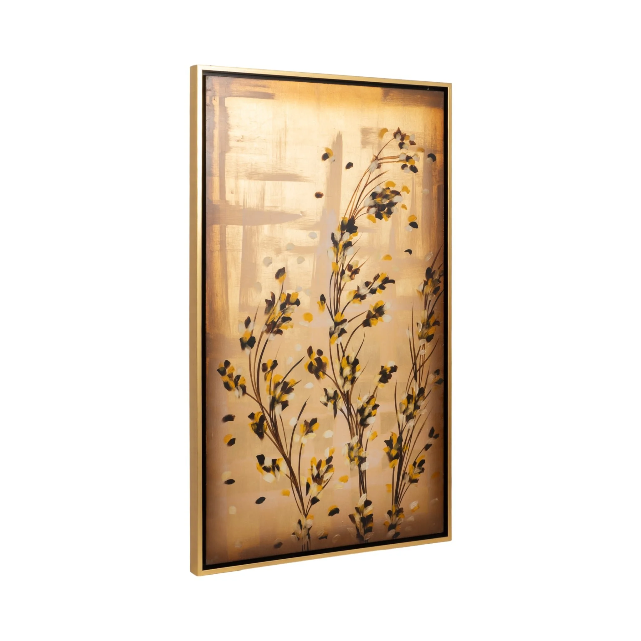 S/2 71x59 Hand Painted Wildflowers, Gold - Image 2