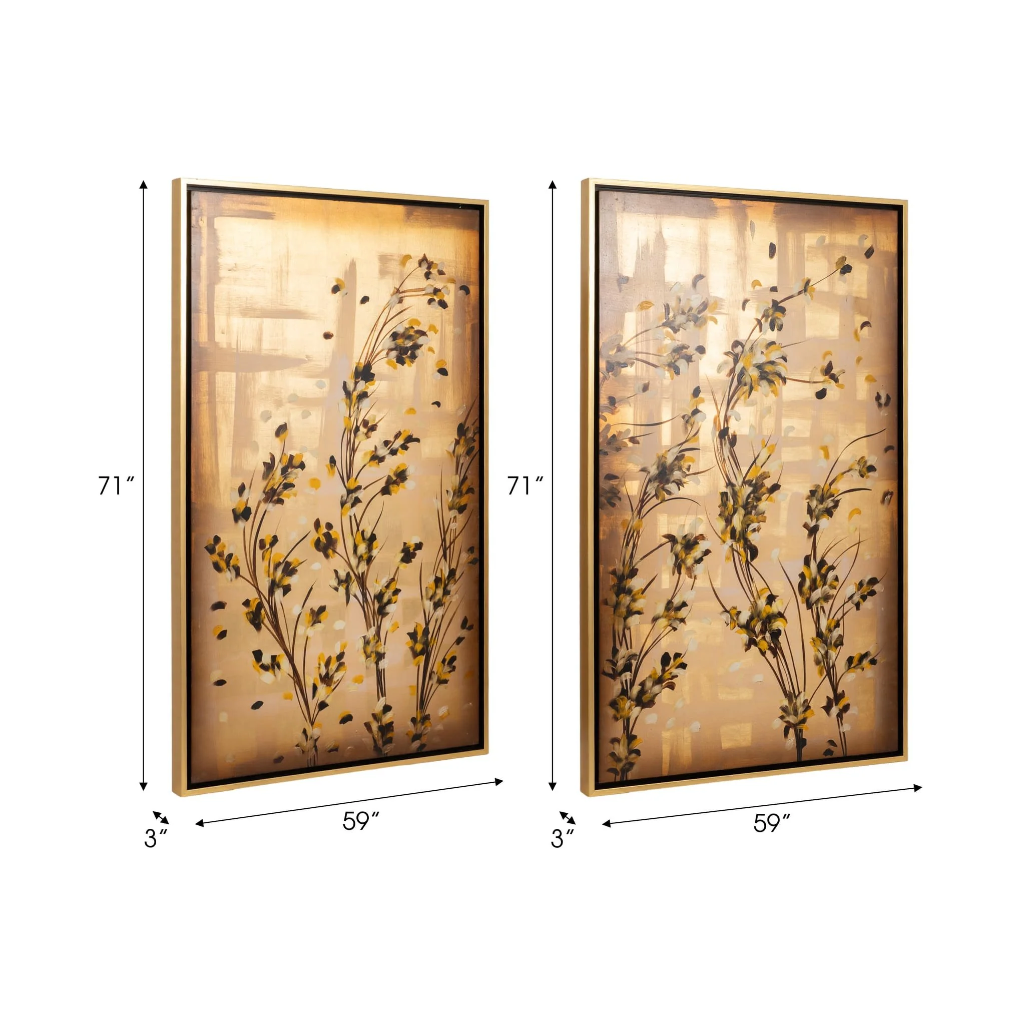 S/2 71x59 Hand Painted Wildflowers, Gold - Image 7