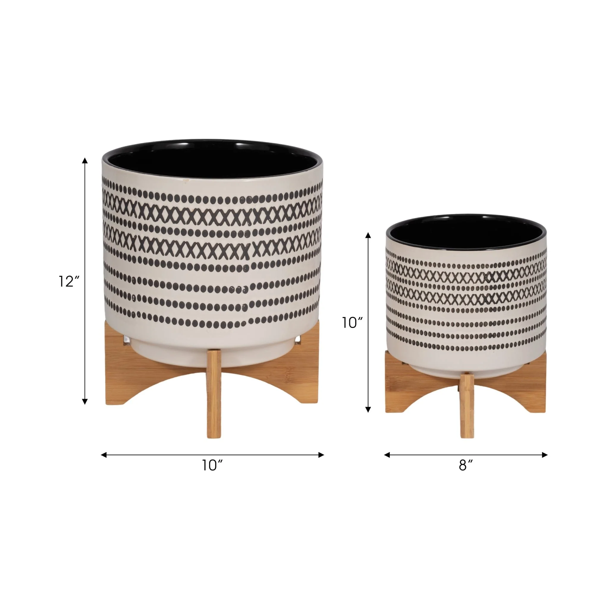 S/2 8/10" Aztec Planter W/ Wood Stand, Gray - Image 8