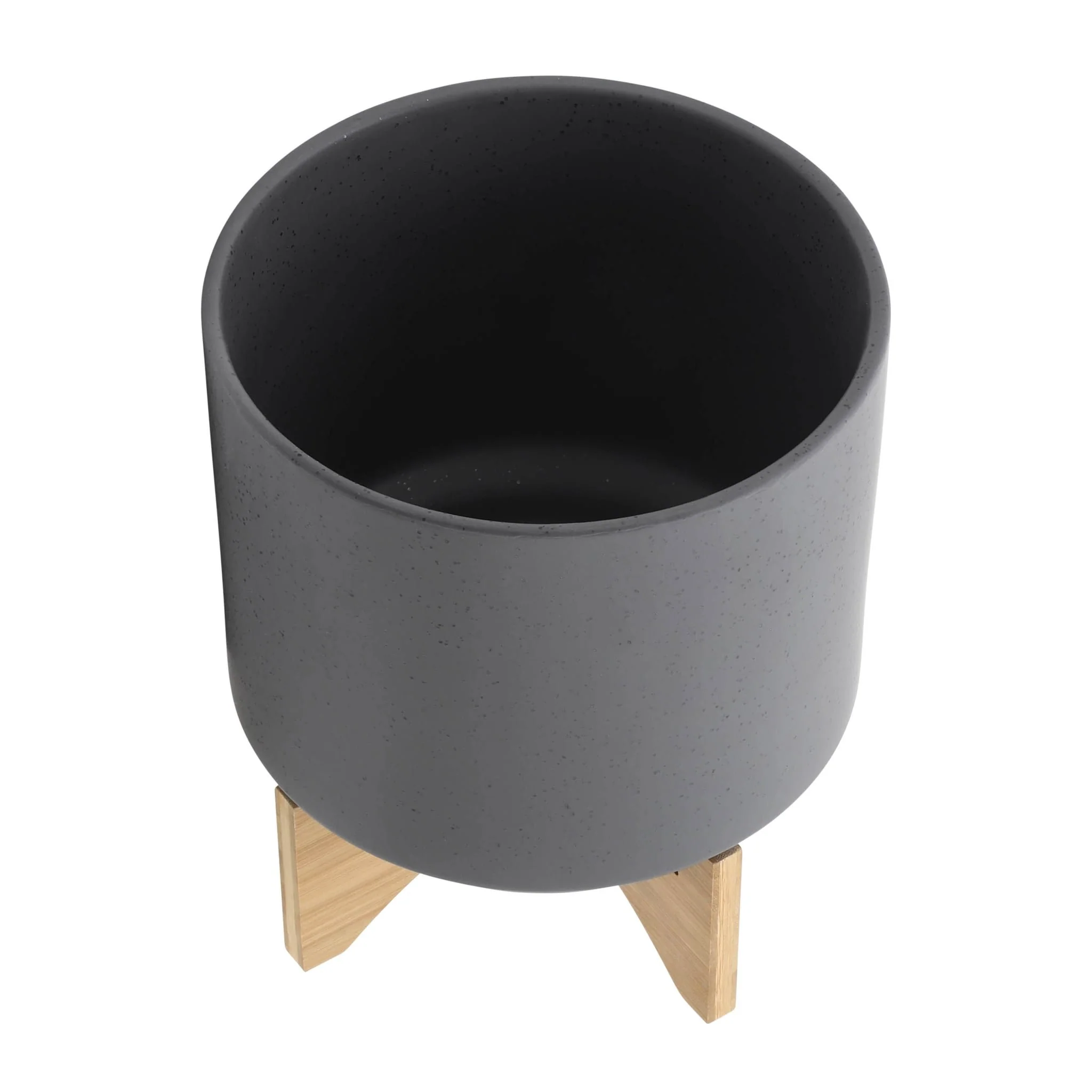 S/2 8/10" Planter W/ Wood Stand, Matte Gray - Image 5